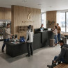 Mostrador con rincón izquierdo y módulo de atención, monocolor