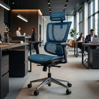 Silla de oficina Ergonomica IOO, soporte lumbar - AZUL Second image