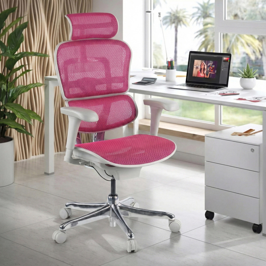 silla ergonomica rosa ergohuman estructura blanca red malla 2