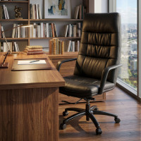 Sillón de oficina dirección Edinburgo, piel natural - NEGRO Second image