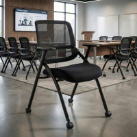 Silla plegable de formación Flexia, respaldo de red, con ruedas - NEGRO Second image