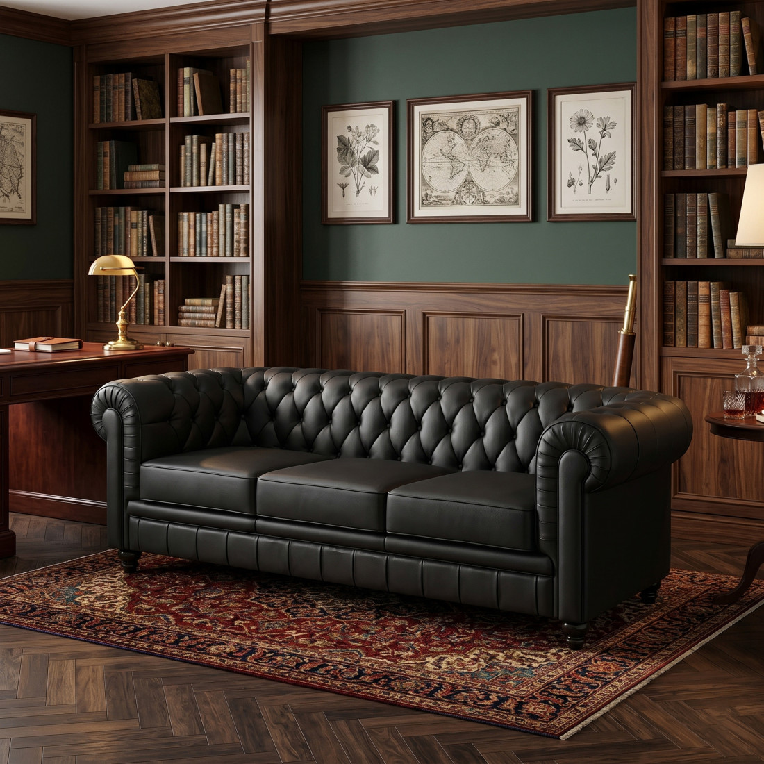 sofa para oficina negro chesterfield 3 plazas 2
