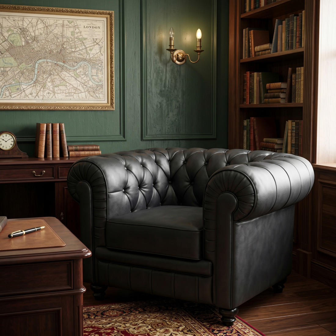 sofa para oficina negro chesterfield 1 plaza 2