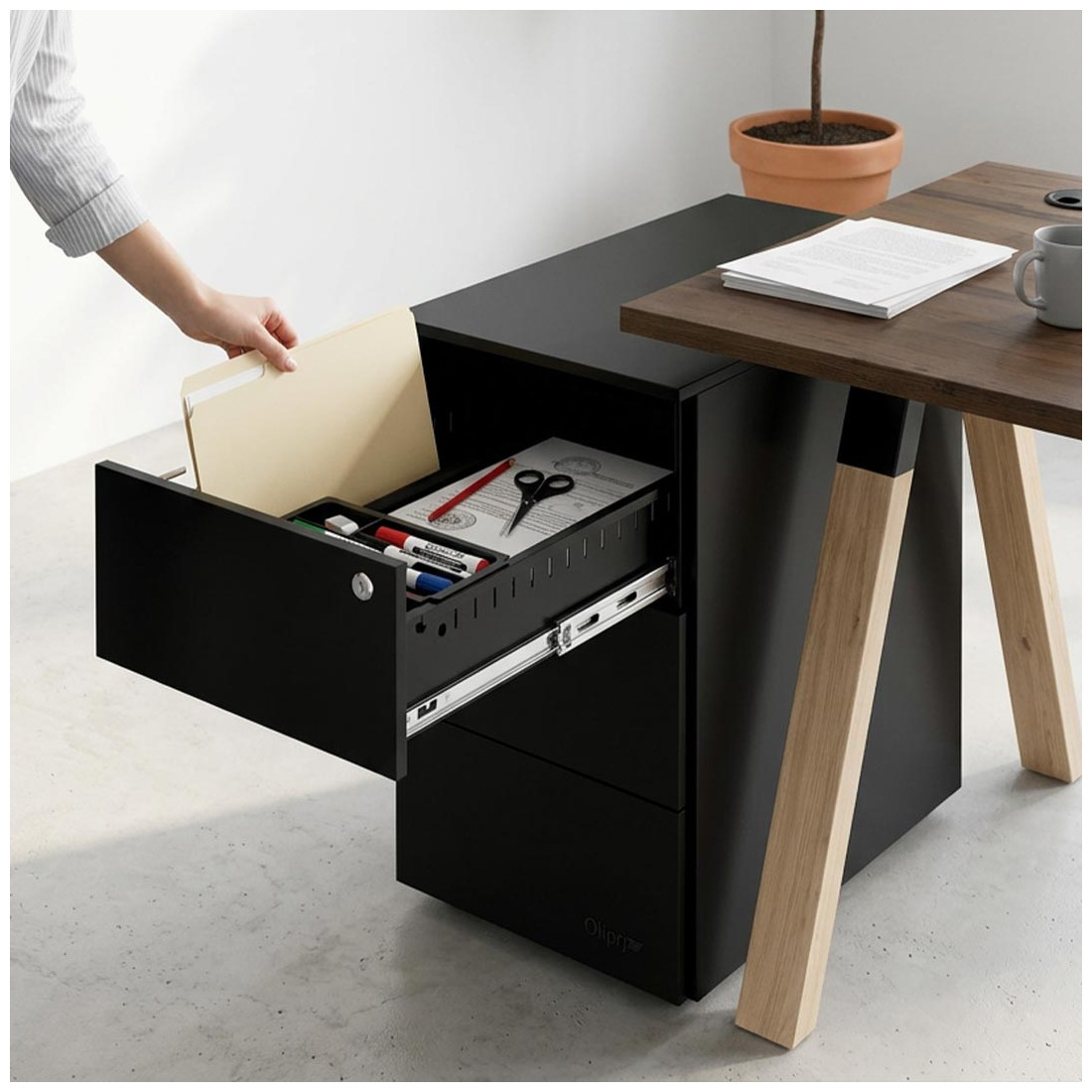 cajonera de escritorio negro mybox 3 cajones estrecho 2