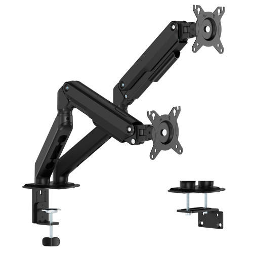 Soporte monitor doble con resorte de gas, 2 pantallas - NEGRO