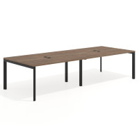 Mesa de reuniones  multipuesto Delta Open doble, fondo 126cm, estructura negra - NOCE SABI, 240x126