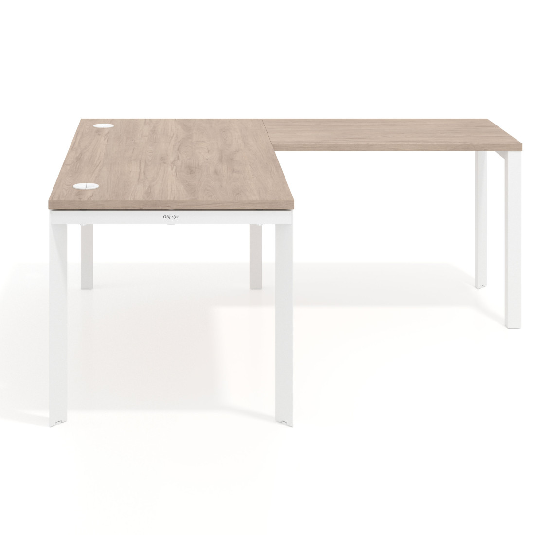 Mesa de escritorio en L Delta Open, fondo 80cm, estructura blanca