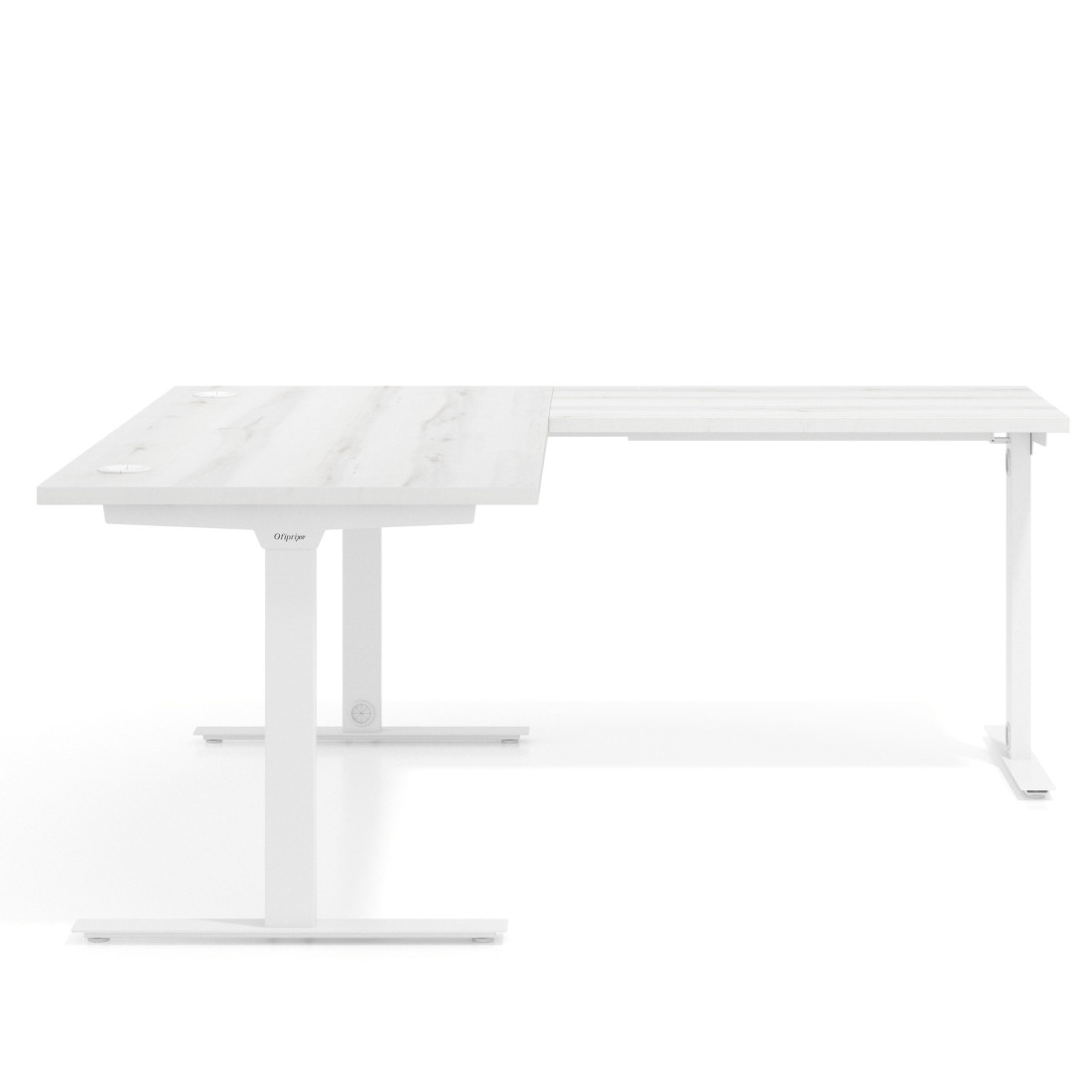 Mesa de Escritorio en L Task, fondo 80cm, estructura blanca con ala auxiliar