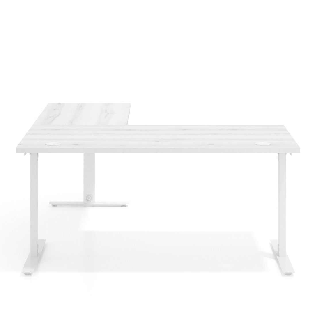 Mesa de Escritorio en L Task, fondo 80cm, estructura blanca con ala auxiliar