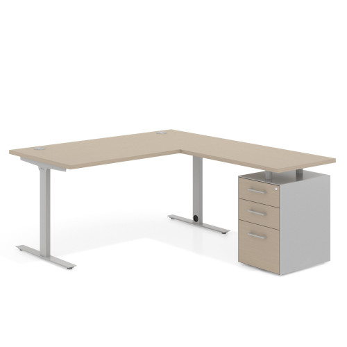 Mesa de Escritorio en L Task, fondo 80cm, estructura aluminio con ala pedestal, frontales de melamina - 120x180