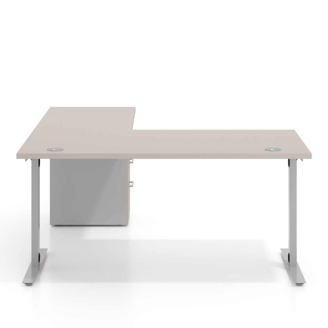 Mesa de Escritorio en L Task, fondo 80cm, estructura aluminio con ala pedestal, frontales de melamina