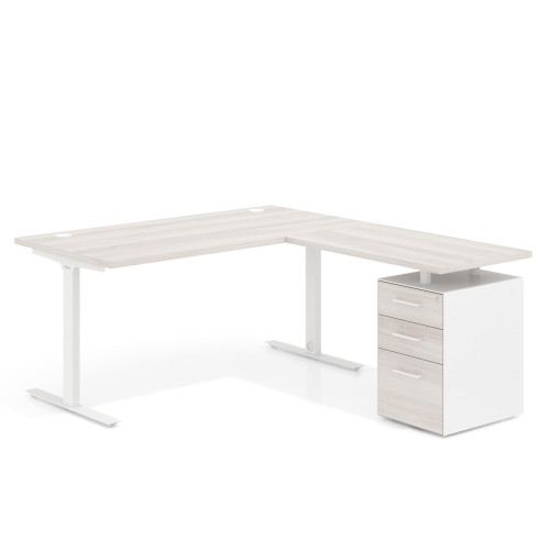 Mesa de Escritorio en L Task, fondo 80cm, estructura blanca con ala pedestal, frontales de melamina - 120x180