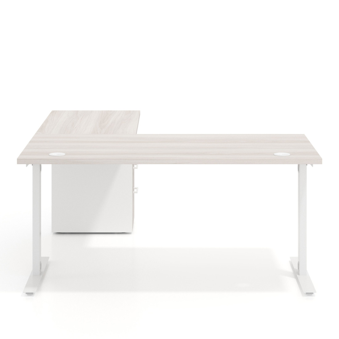 Mesa de Escritorio en L Task, fondo 80cm, estructura blanca con ala pedestal, frontales de melamina