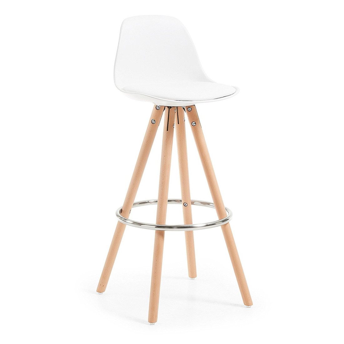 taburete de oficina blanco nordic taburete patas de madera piel sintetica 2