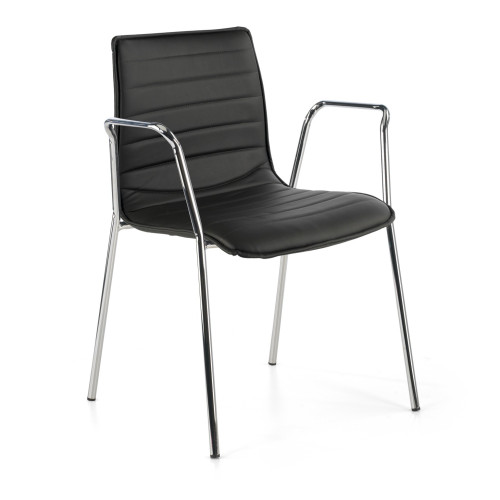 Silla confidente Cube 4 Patas con brazos estructura cromo ecopiel - NEGRO