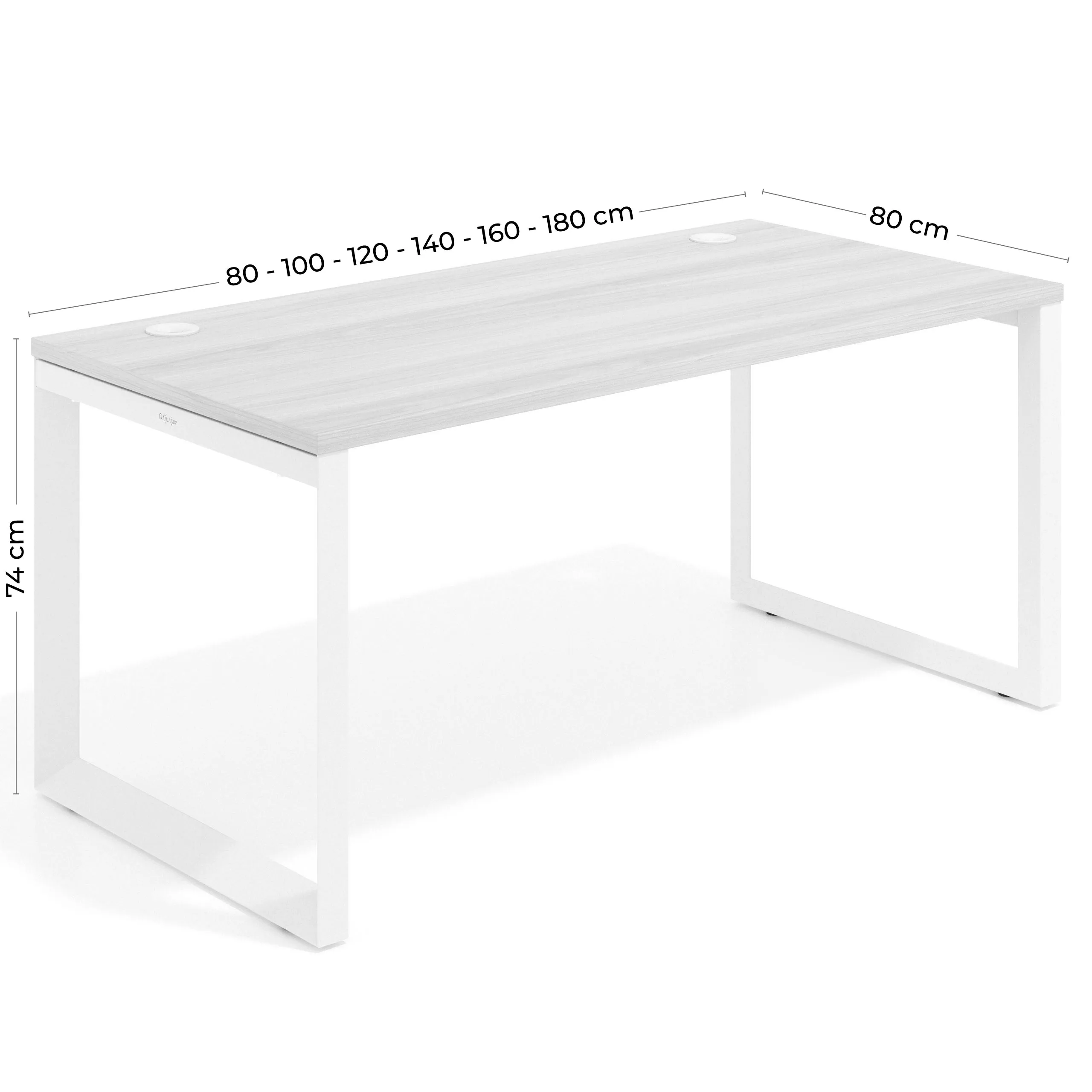 Mesa de escritorio Delta, fondo 80cm, estructura blanca