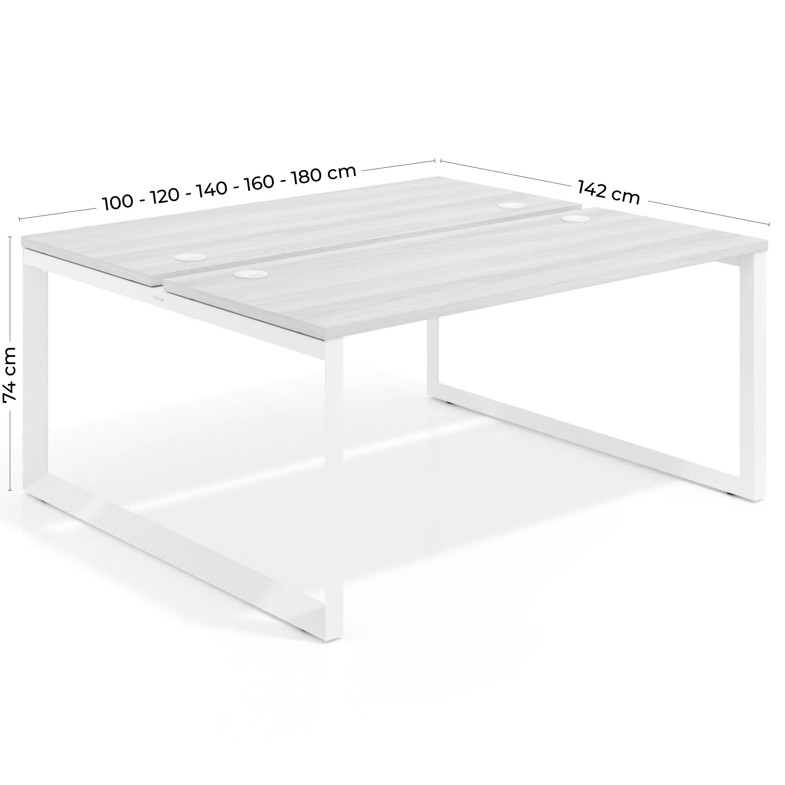 Mesa oficina multipuesto bench Delta fondo 142cm estructura blanca