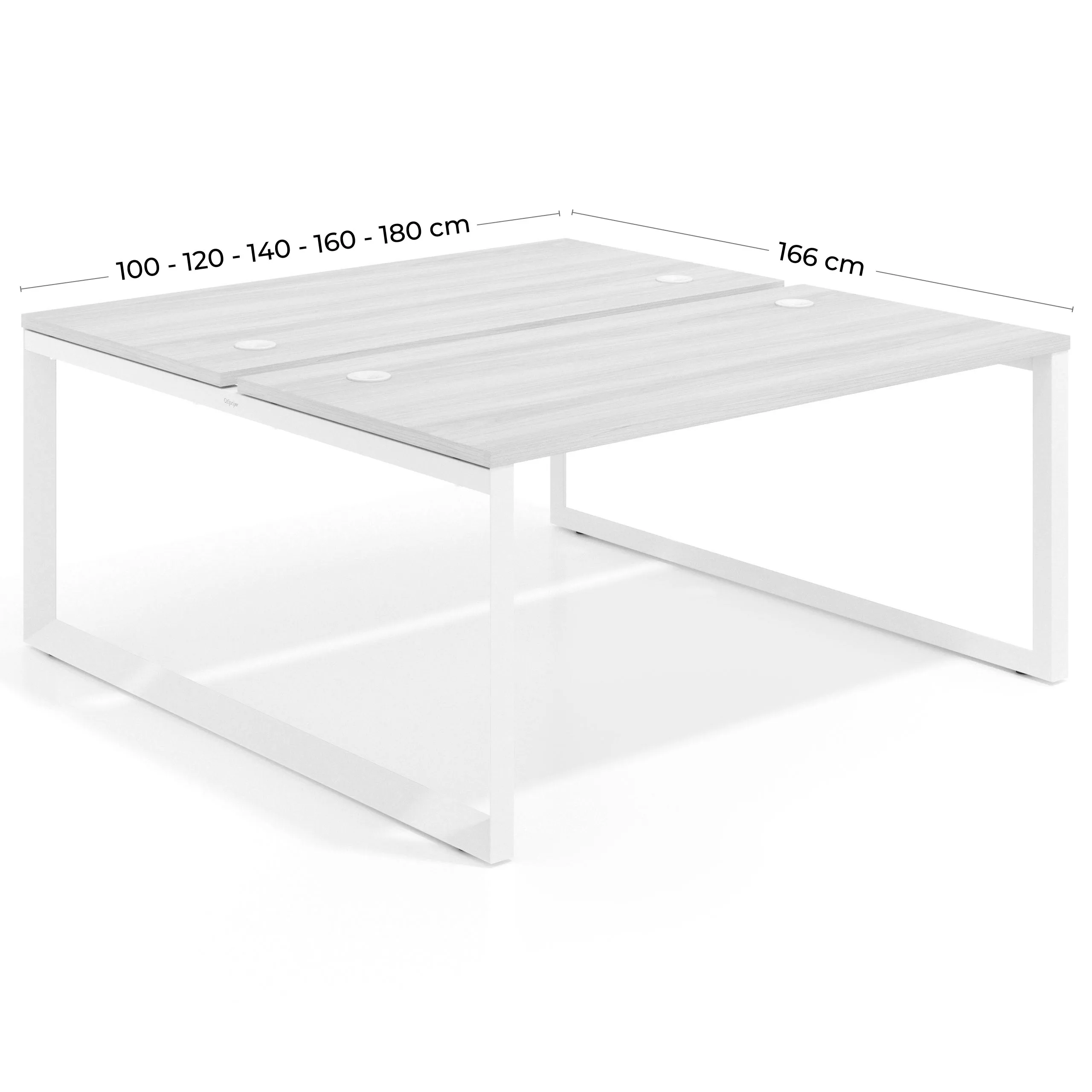 Mesa oficina multipuesto bench Delta fondo 166cm estructura blanca