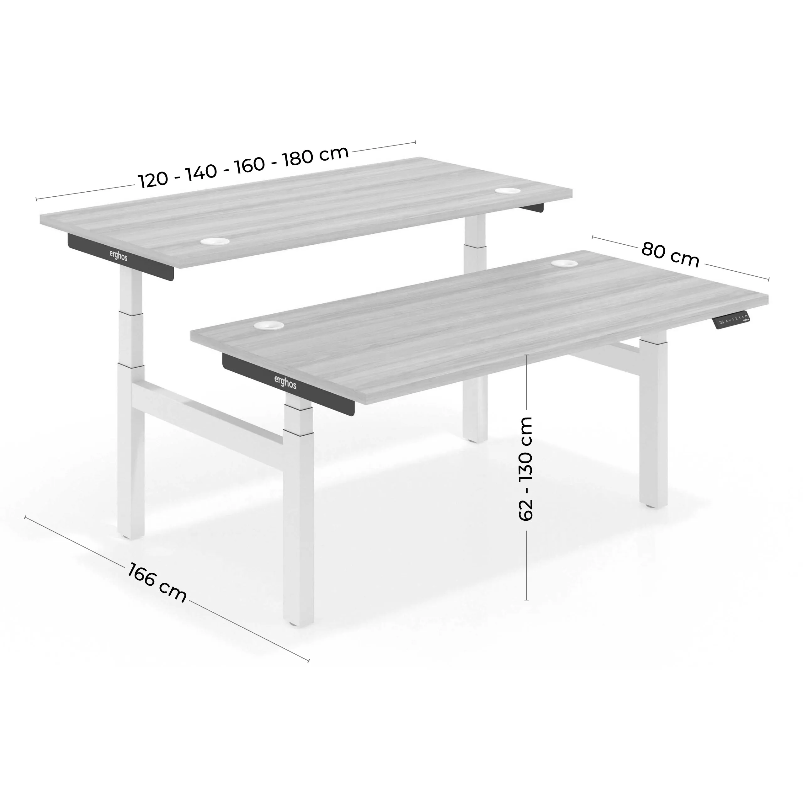 Mesa Multipuesto Elevable eléctrica Erghos  Smart Pro estructura blanca canto recto