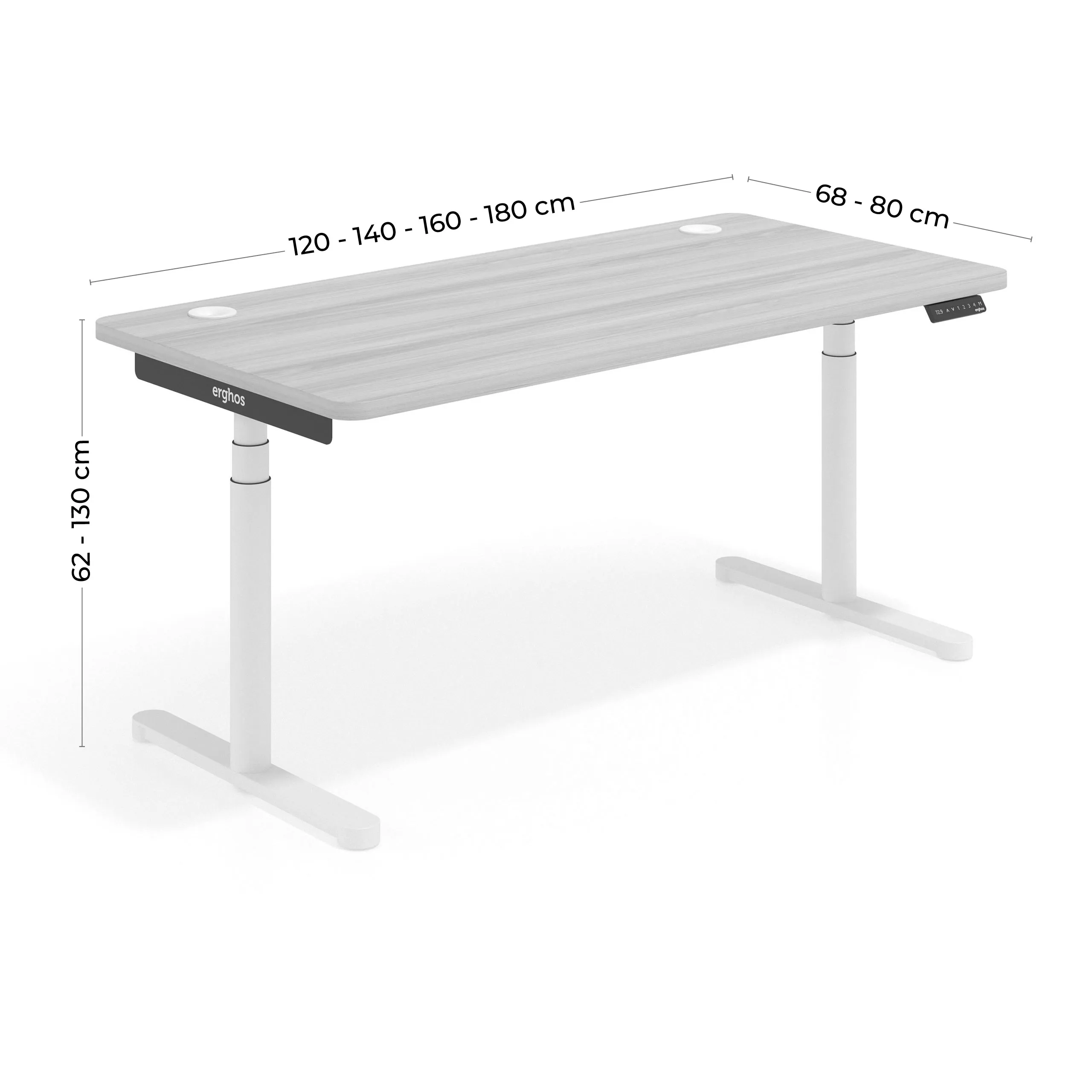 Escritorio Elevable Erghos Core estructura aluminio canto curvo