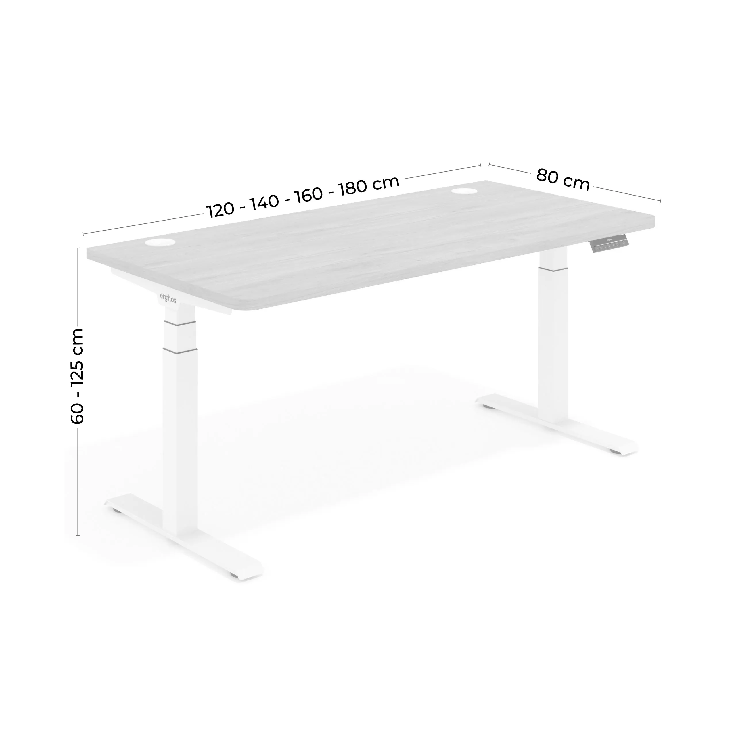 Escritorio Elevable Erghos Motion Pro estructura blanca 2 cantos curvos