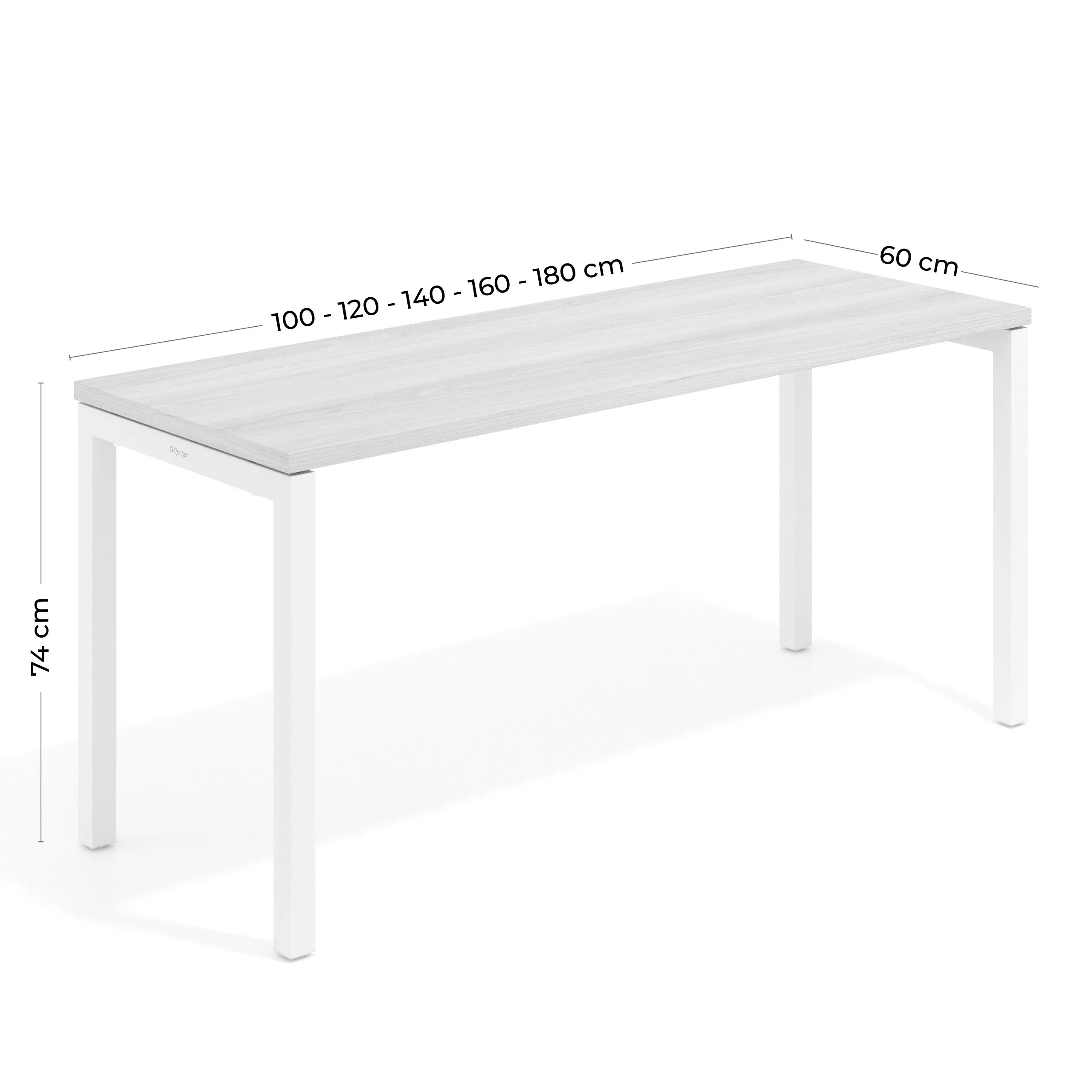 Mesa de escritorio pequeña Kube fondo 60cm estructura blanca
