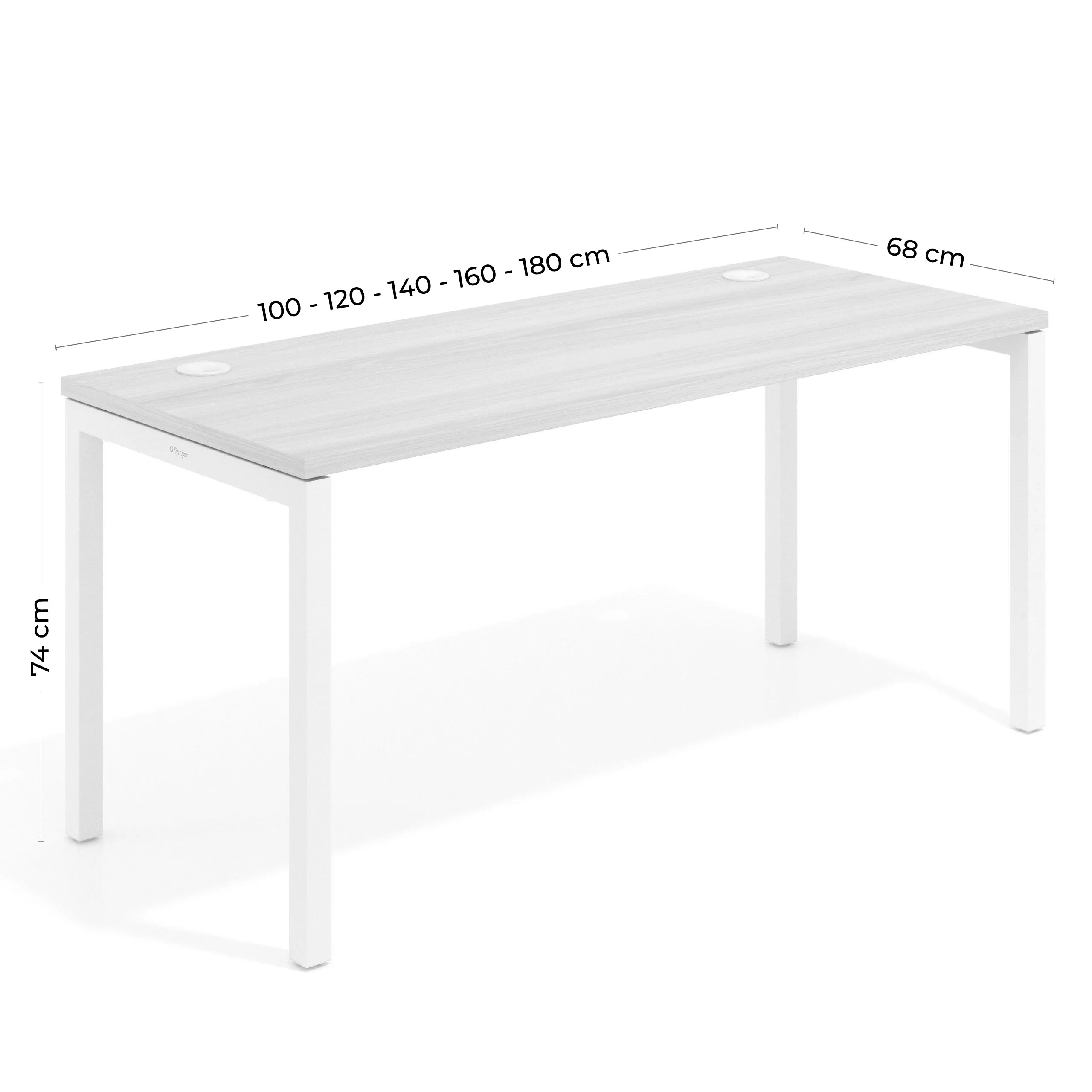 Mesa de oficina Kube fondo 68cm estructura blanca