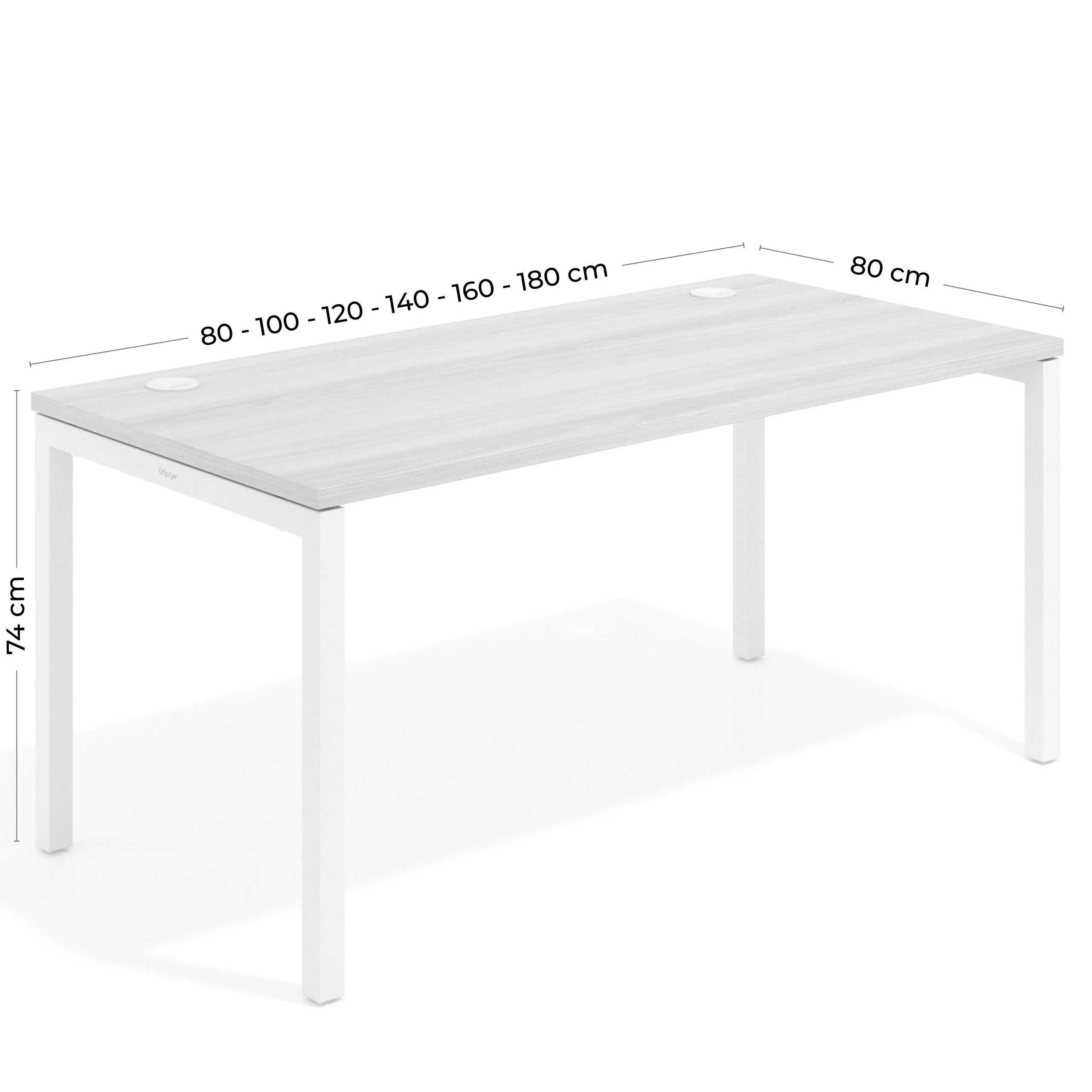 Mesa de oficina Kube fondo 80cm estructura blanca