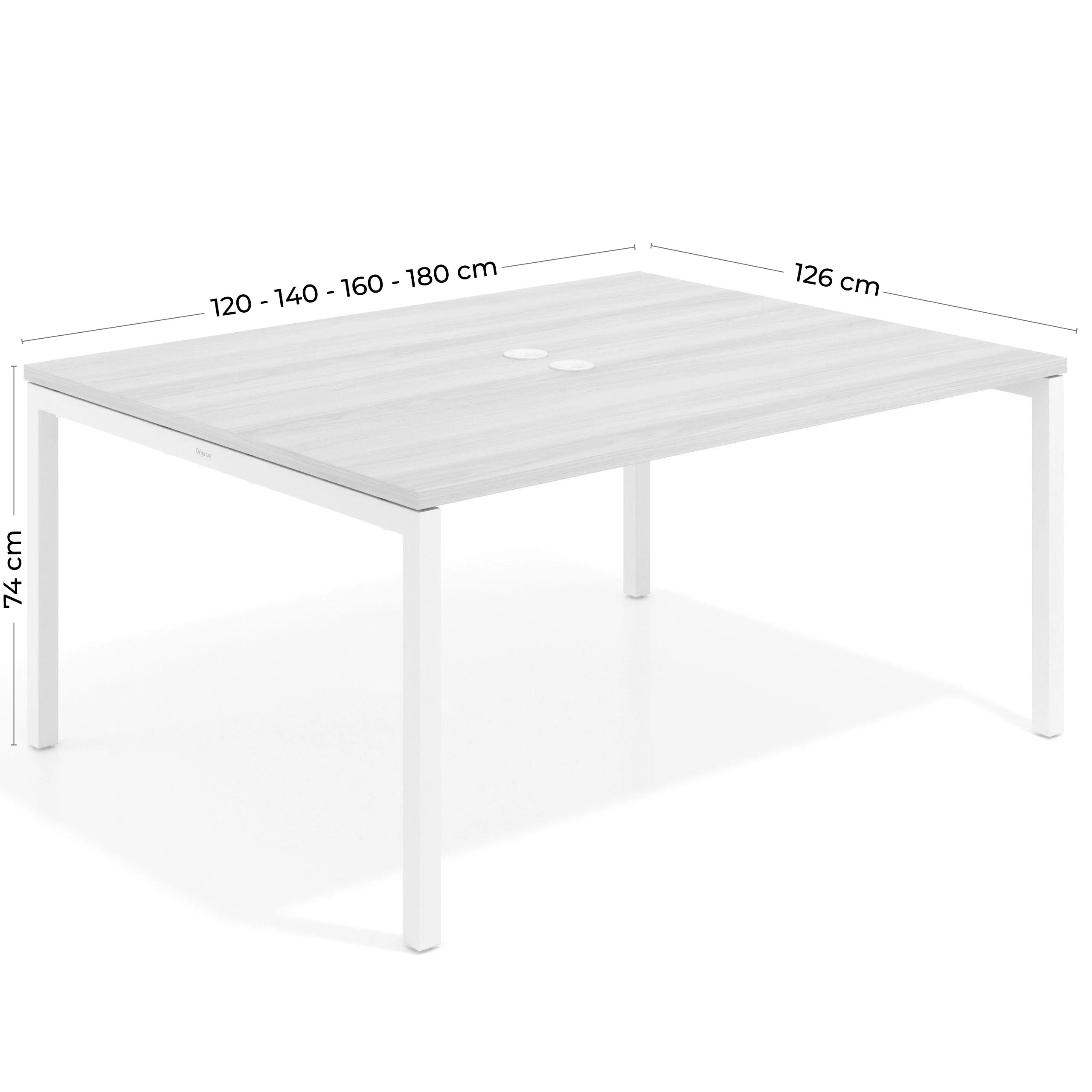 Mesa para coworking encimera continua fondo 126 cm estructura blanca