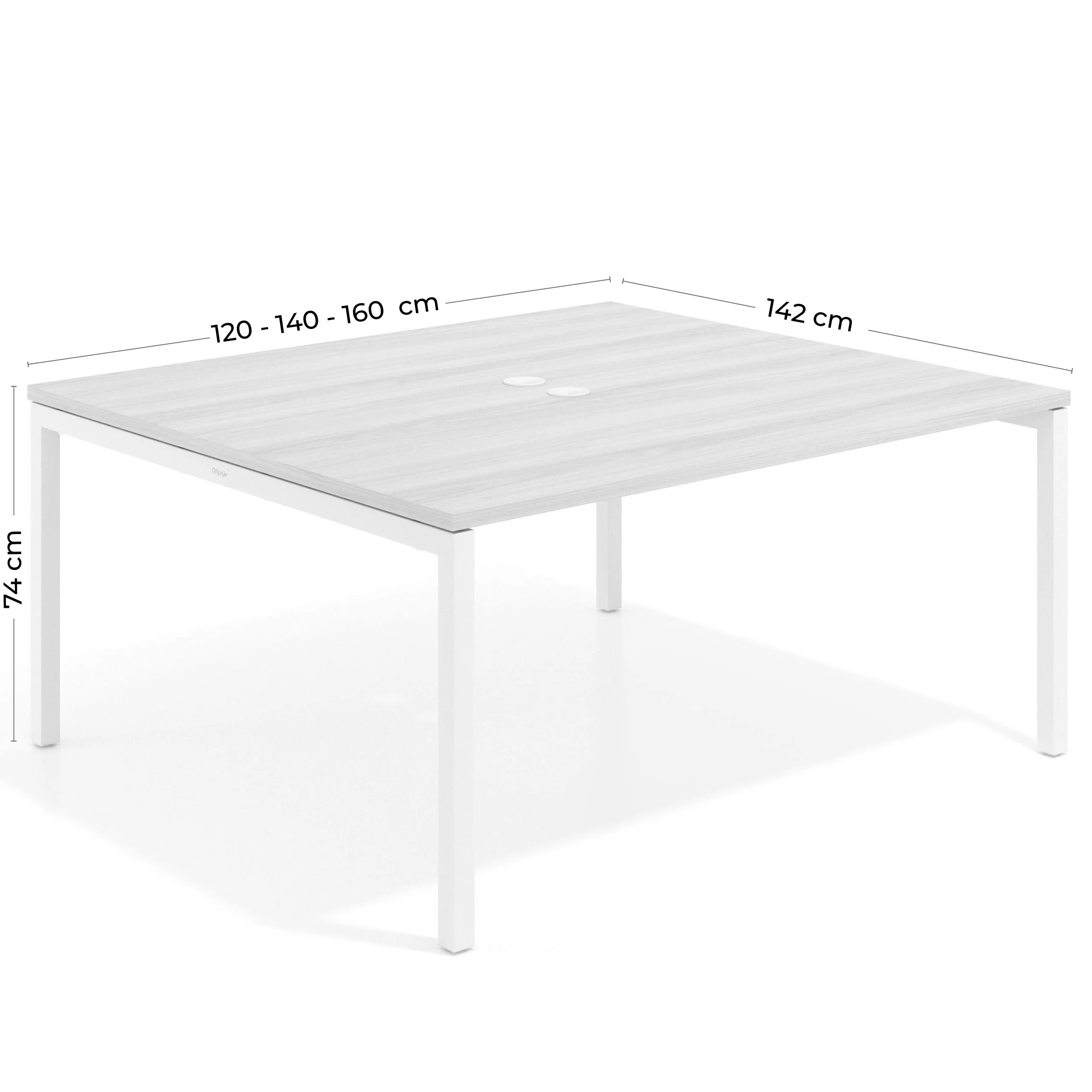 Mesa para reunión o trabajo, encimera continua fondo 142 cm estructura aluminio