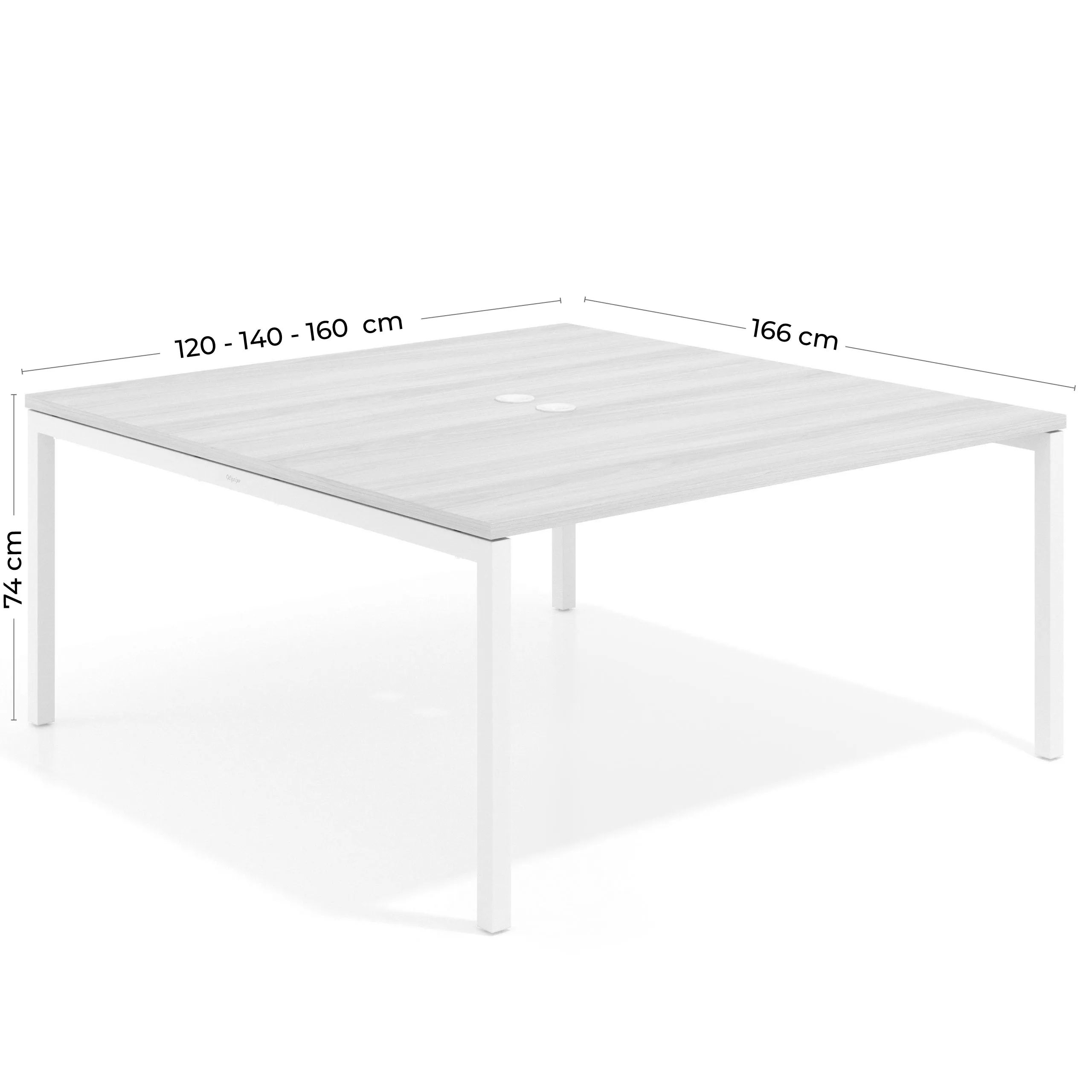 Mesa para coworking encimera continua fondo 166 cm estructura blanco
