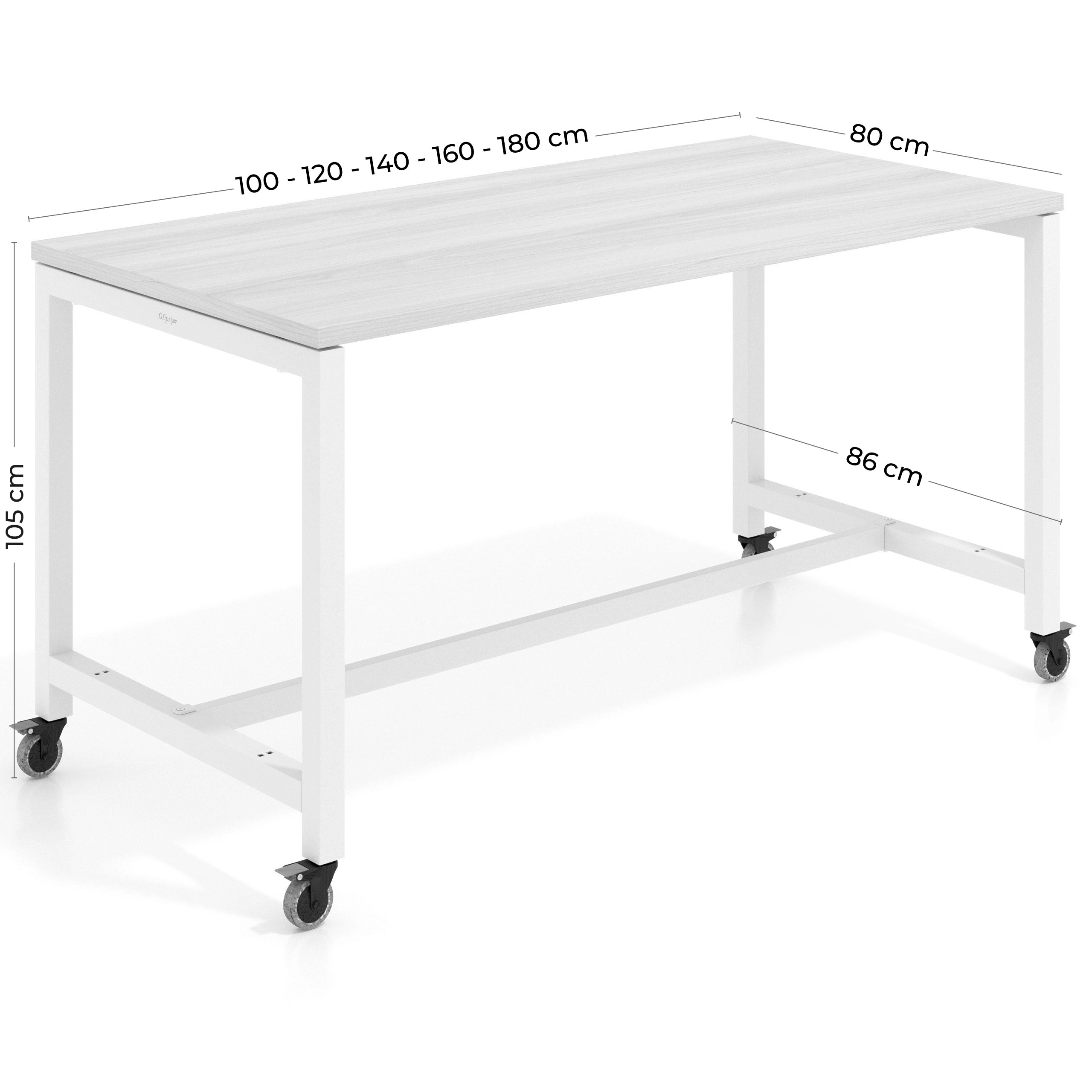 Mesa de trabajo expositor con ruedas Kube, estructura blanca