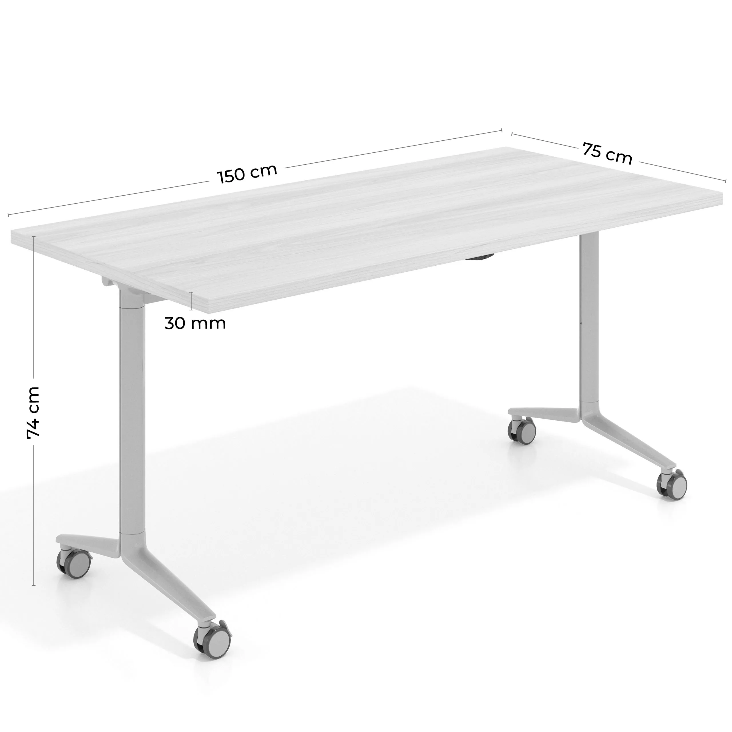 Mesa plegable pivot rectangular, estructura blanca, canto 30cm