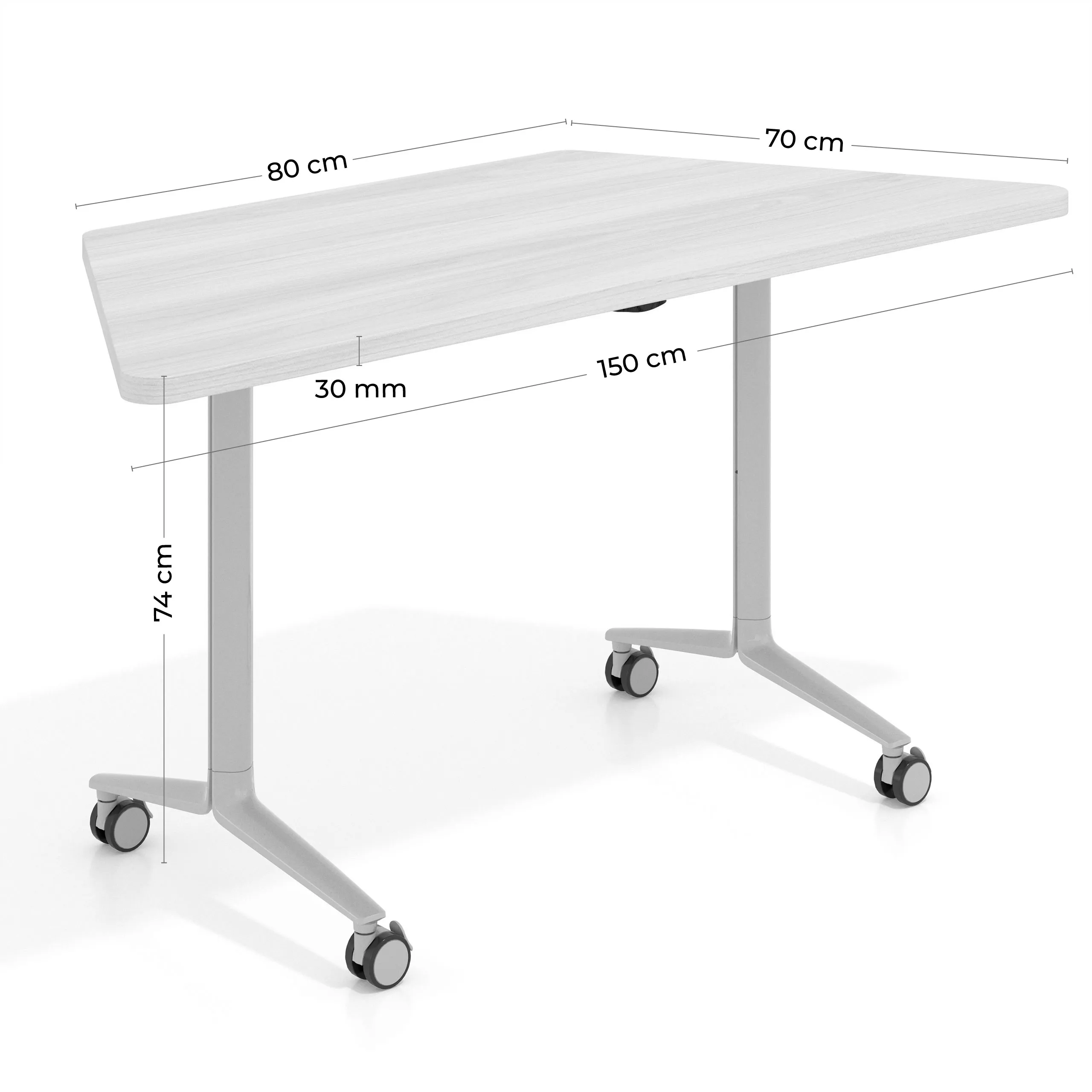 Mesa plegable pivot trapezoidal, estructura blanco, canto 30cm