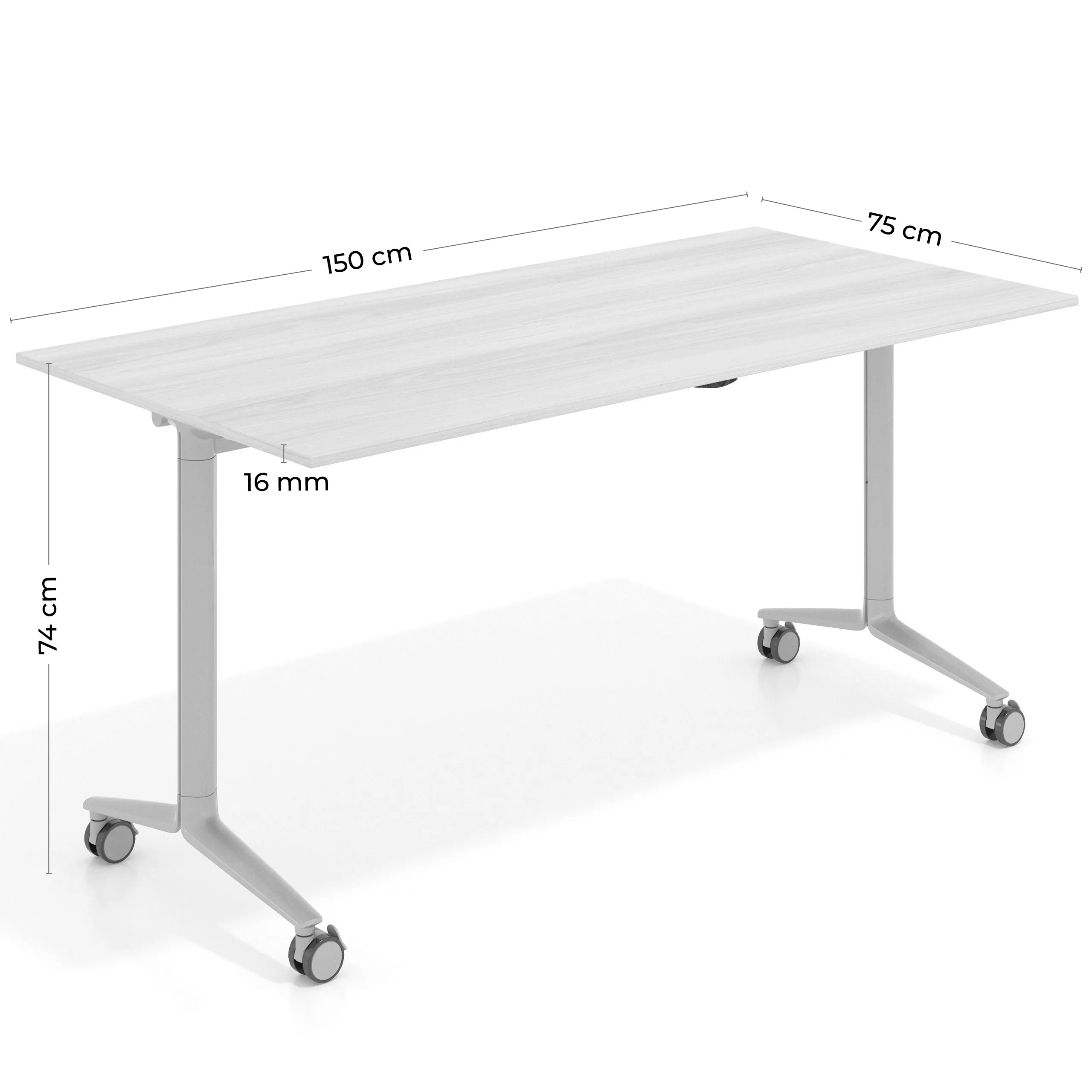 Mesa plegable pivot rectangular, estructura blanca, canto 16cm