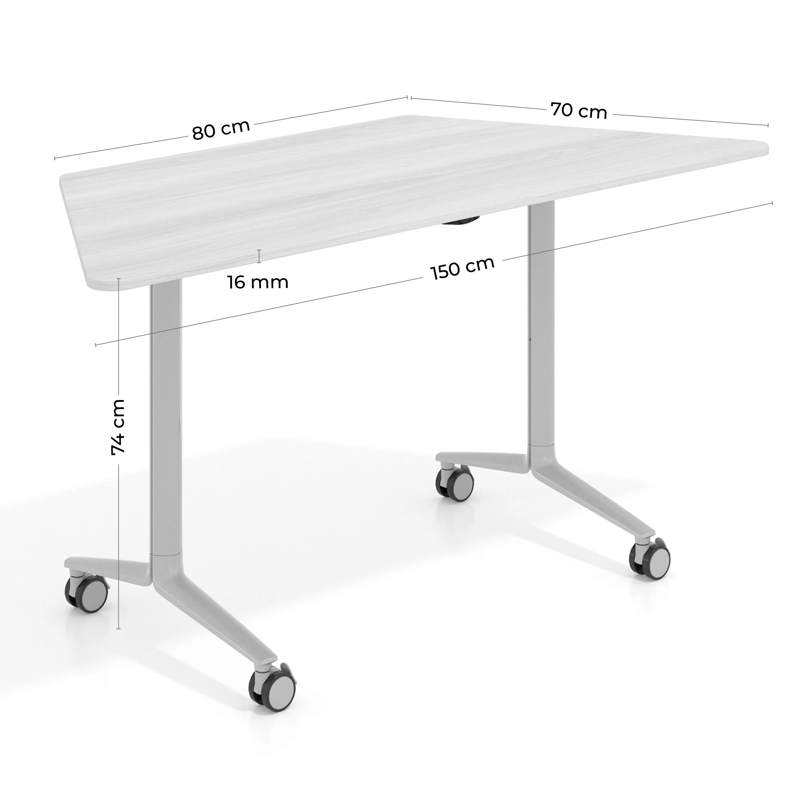 Mesa plegable pivot trapezoidal, estructura aluminio, canto 16cm