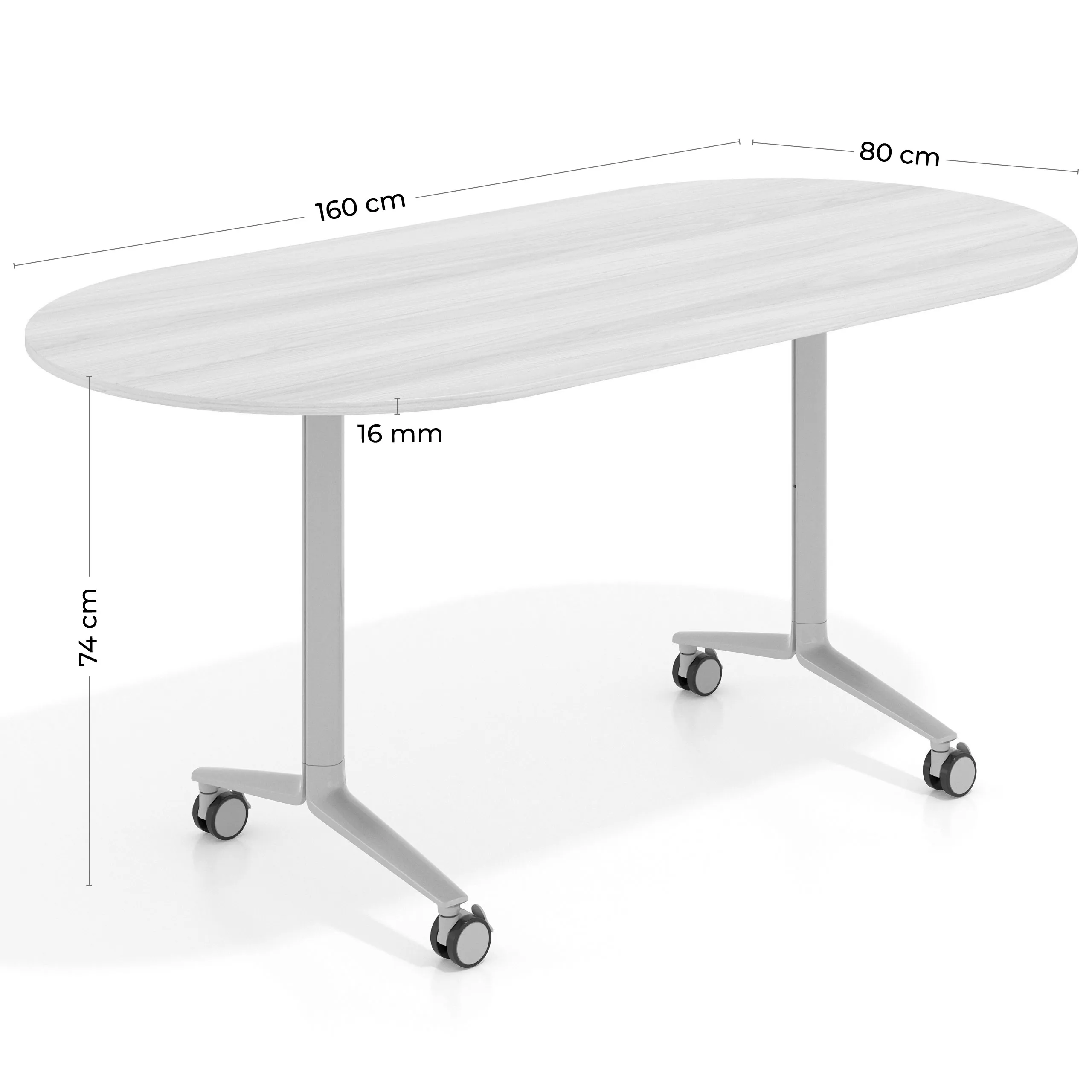 Mesa plegable pivot ovalada estructura aluminio, canto 16cm