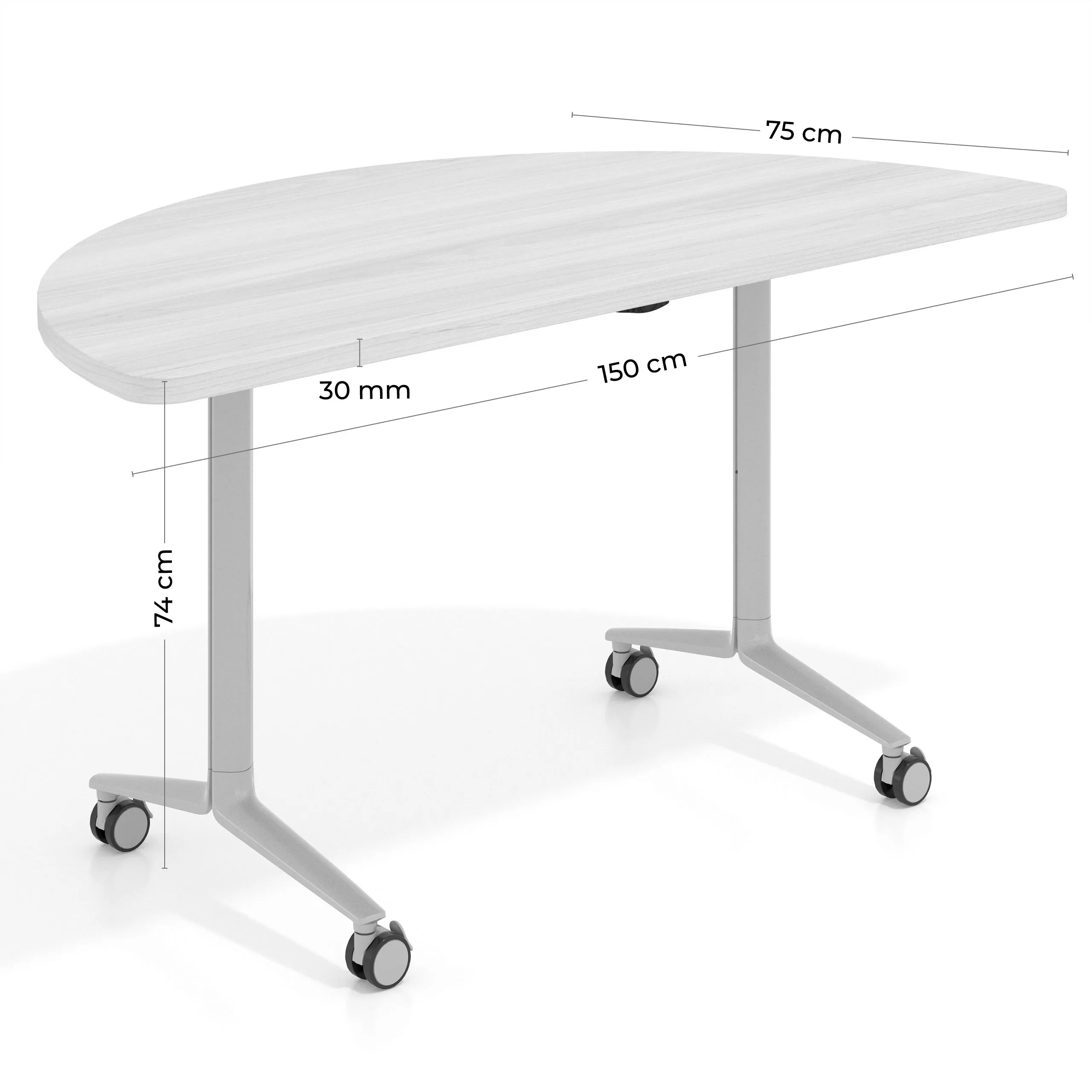 Mesa plegable pivot semicírculo estructura blanco, canto 30cm