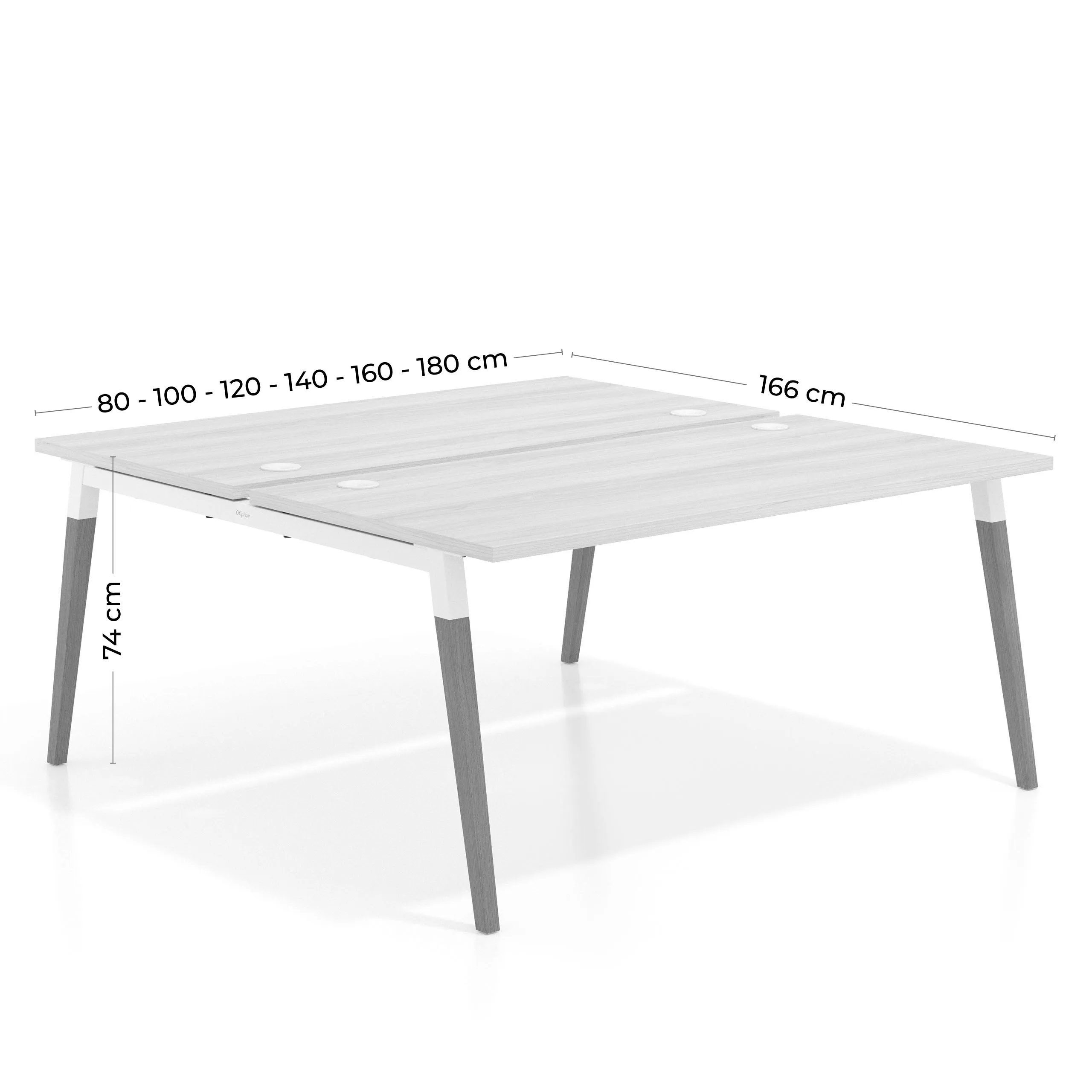 Mesa de oficina multipuesto Arki fondo 166 cm, sobre recto