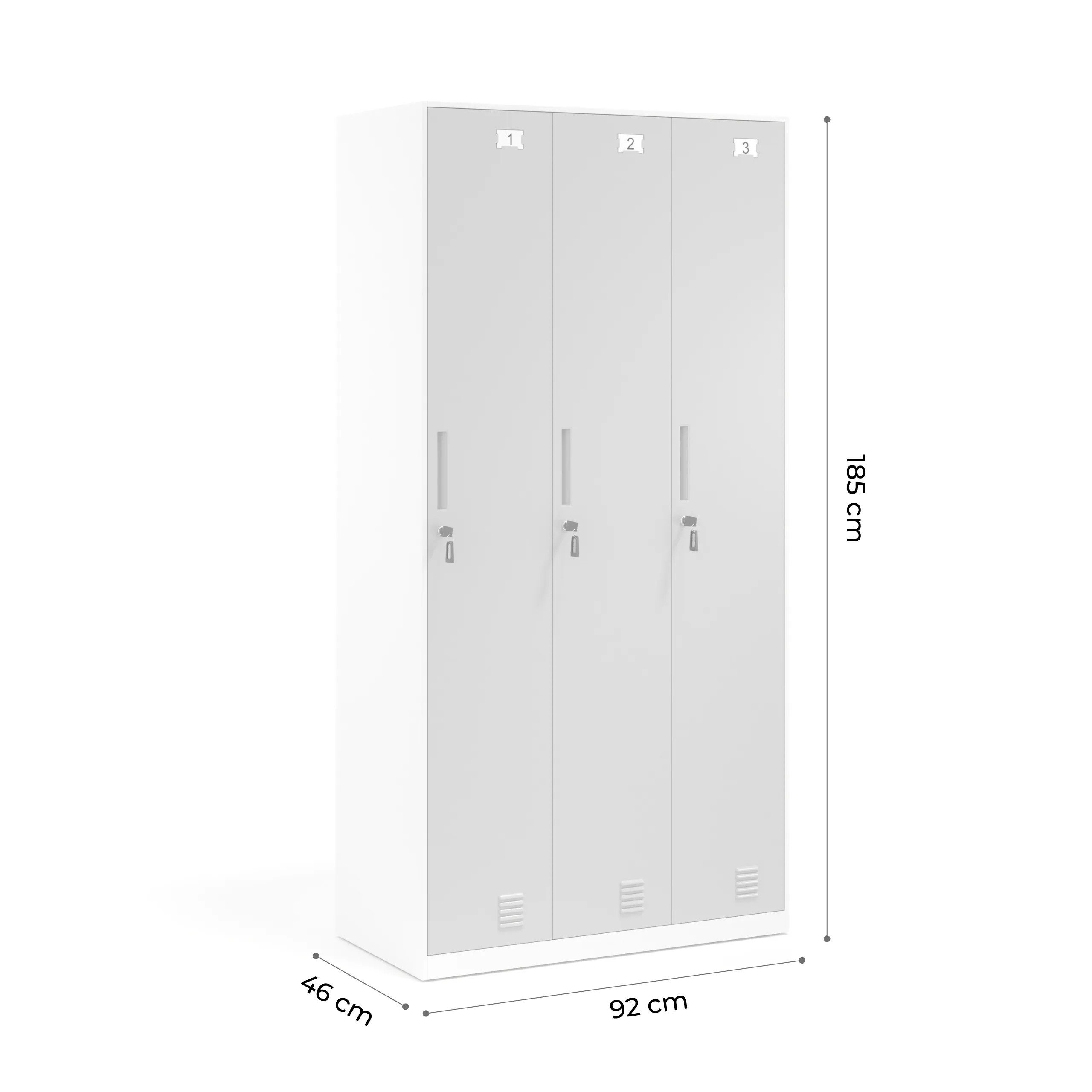 Taquilla de vestuario Strong 3 puertas 185x92cm, estructura blanca