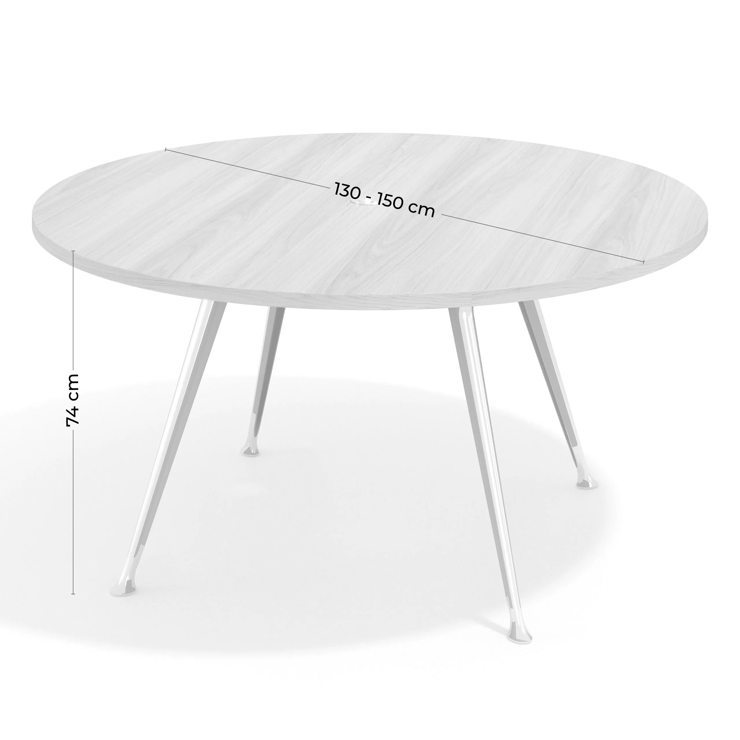 Mesa de juntas redonda, diametro 150, patas de aluminio, estructura negra
