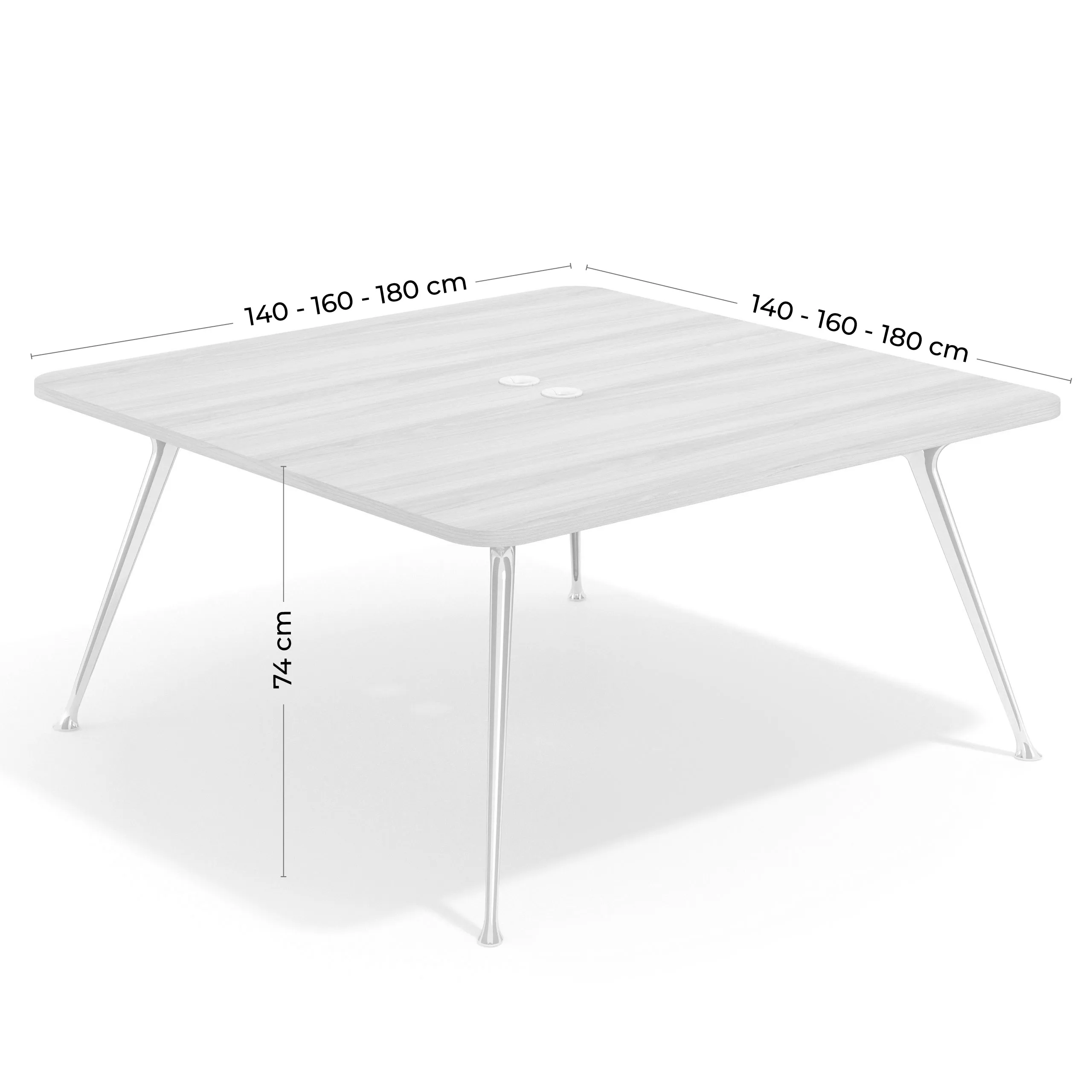 Mesa de reuniones Tekno, fondo 160, patas aluminio inyectado, estructura cromada