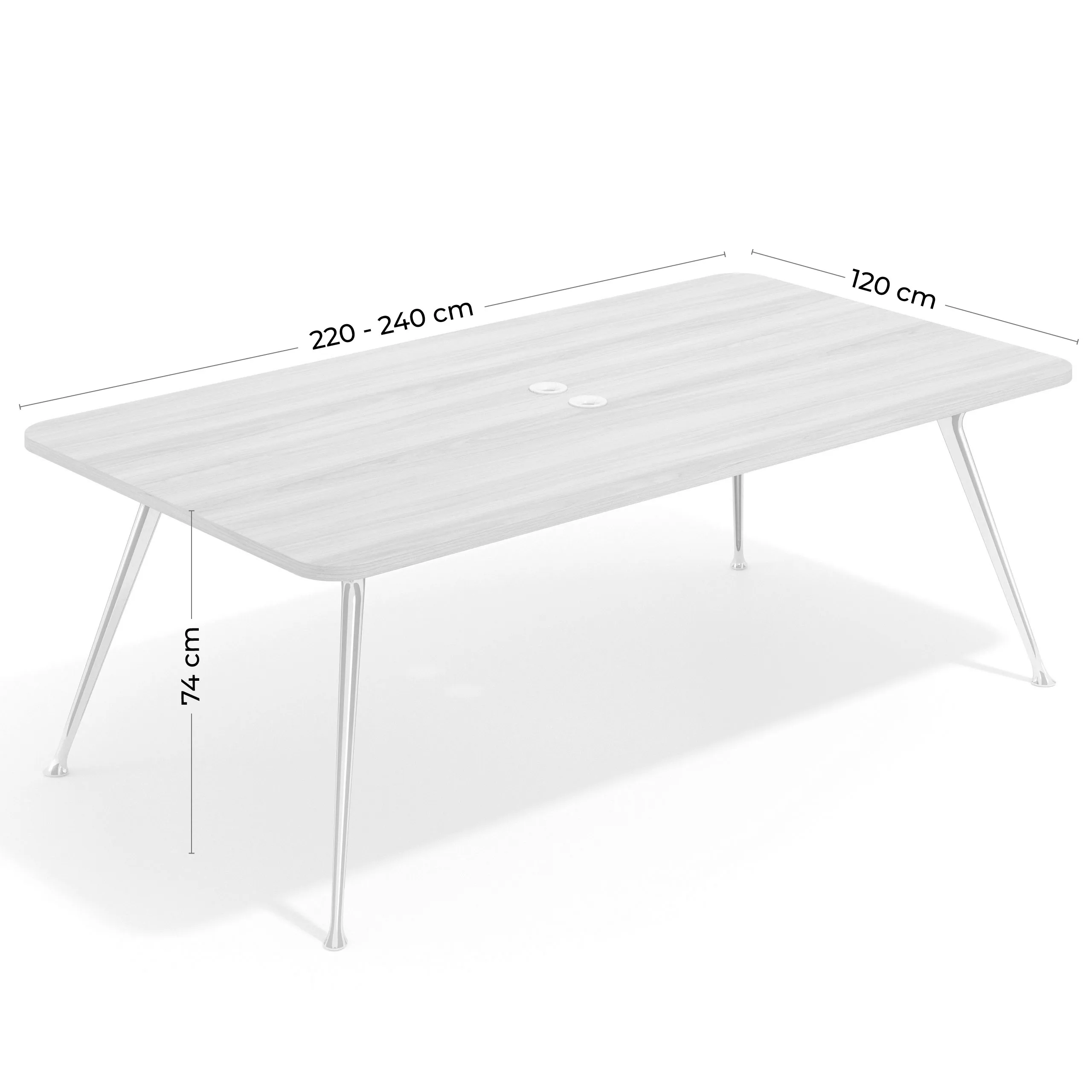 Mesa de reuniones Tekno doble, fondo 120, patas aluminio inyectado, estructura negra