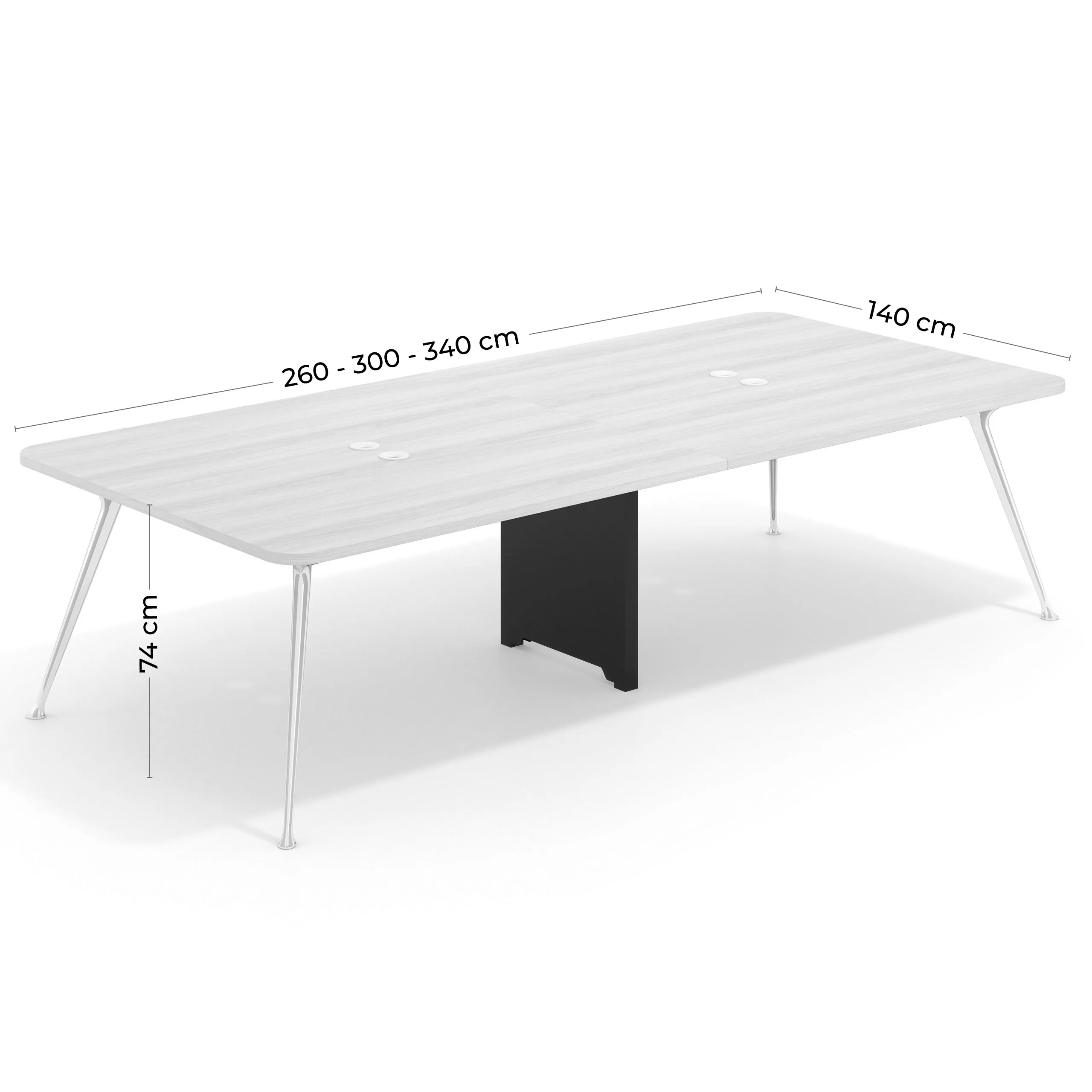 Mesa de reuniones Tekno gran formato, fondo 140, patas aluminio inyectado, estructura negra