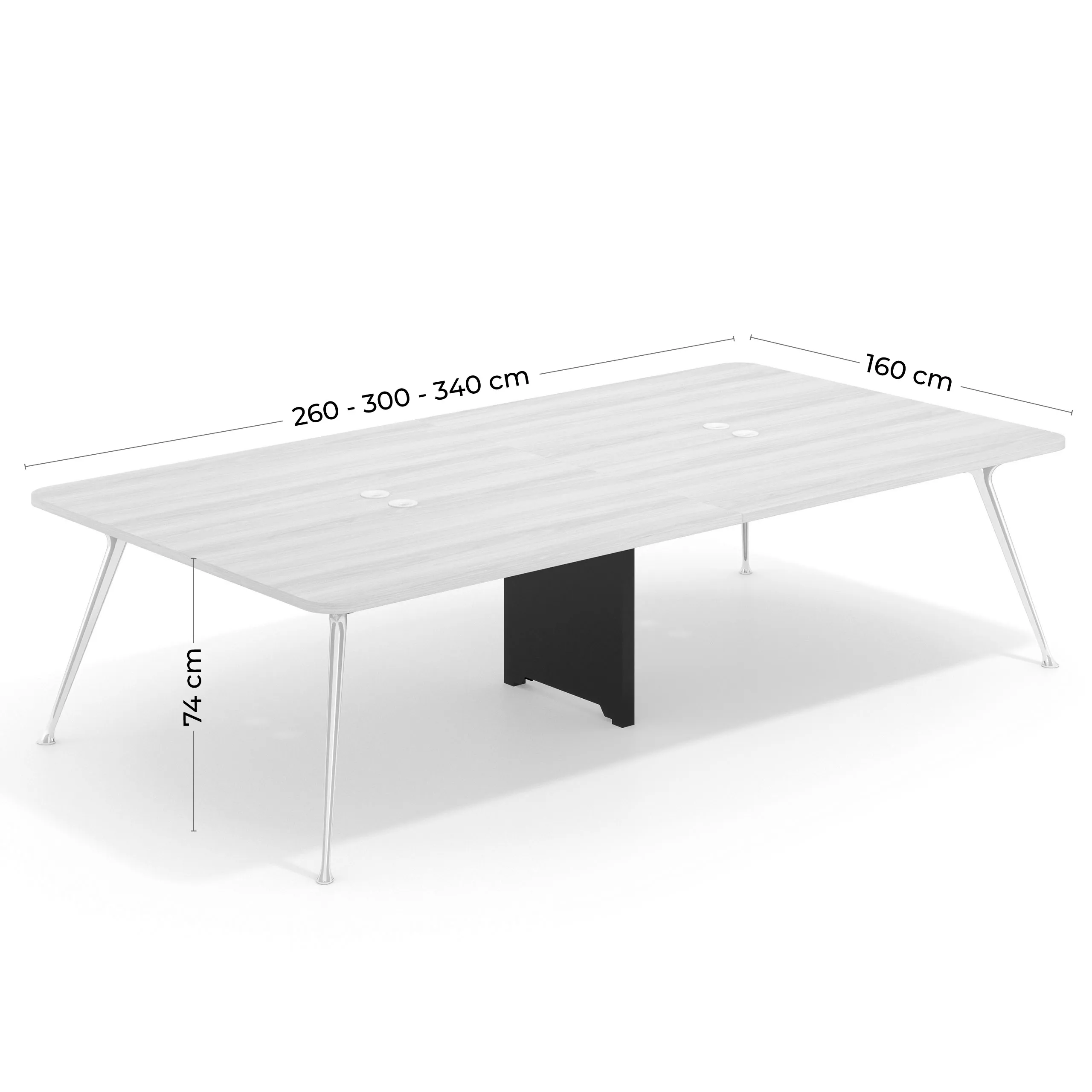 Mesa de reuniones Tekno gran formato, fondo 160, patas aluminio inyectado, estructura cromada