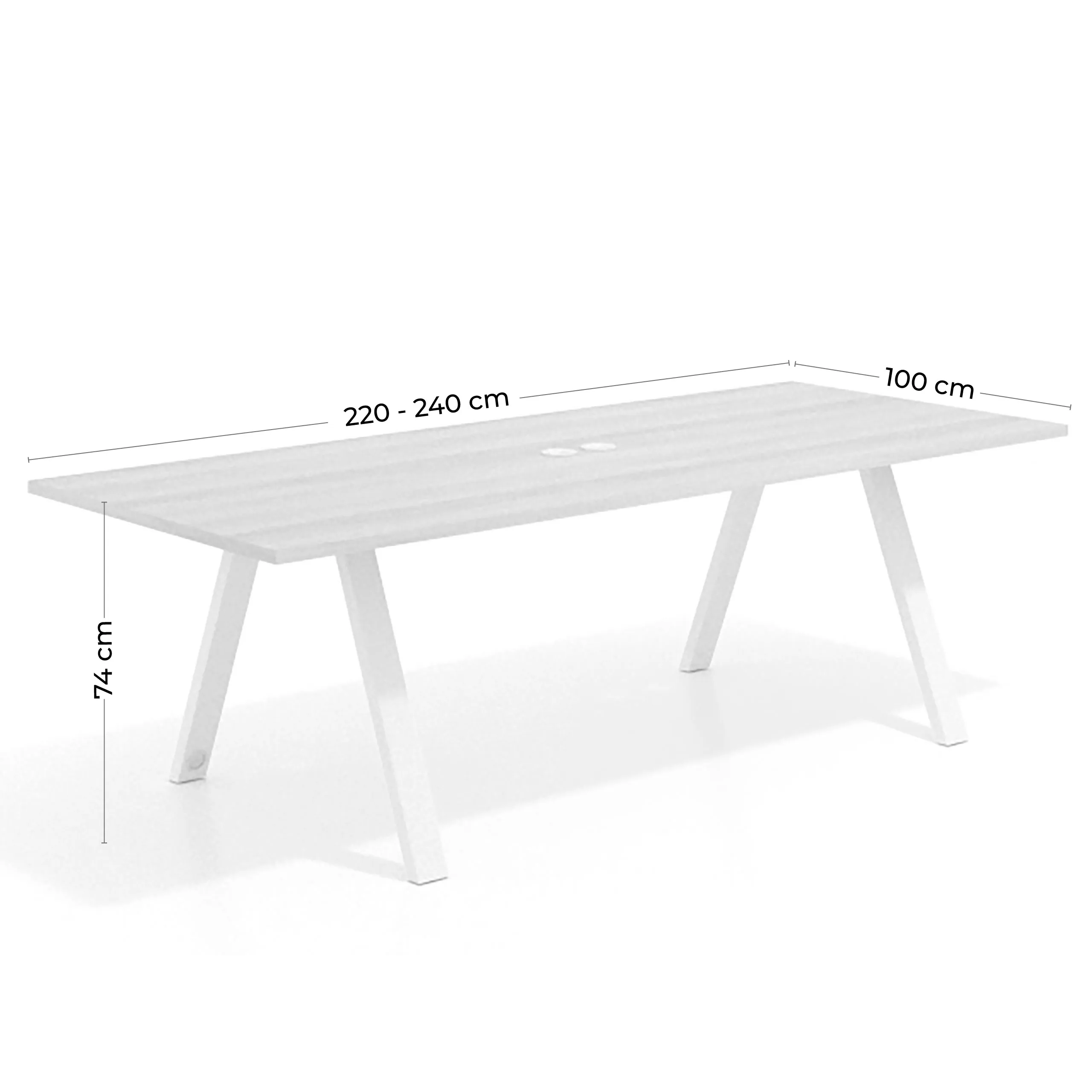 Mesa de reuniones rectangular UvePro fondo 100cm, estructura negra, patas de madera