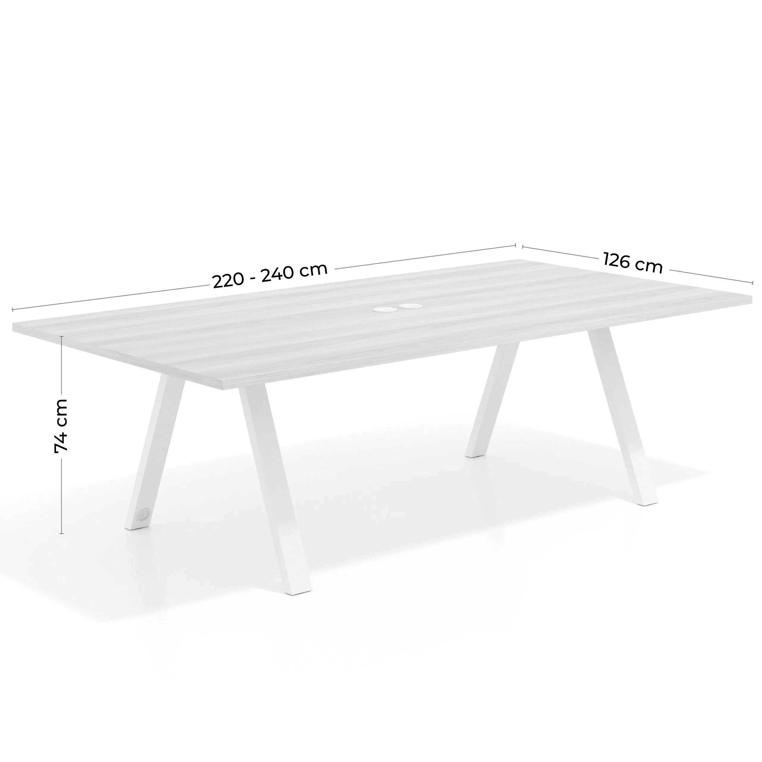 Mesa de reuniones rectangular UvePro fondo 126, patas interior, estructura negra/madera