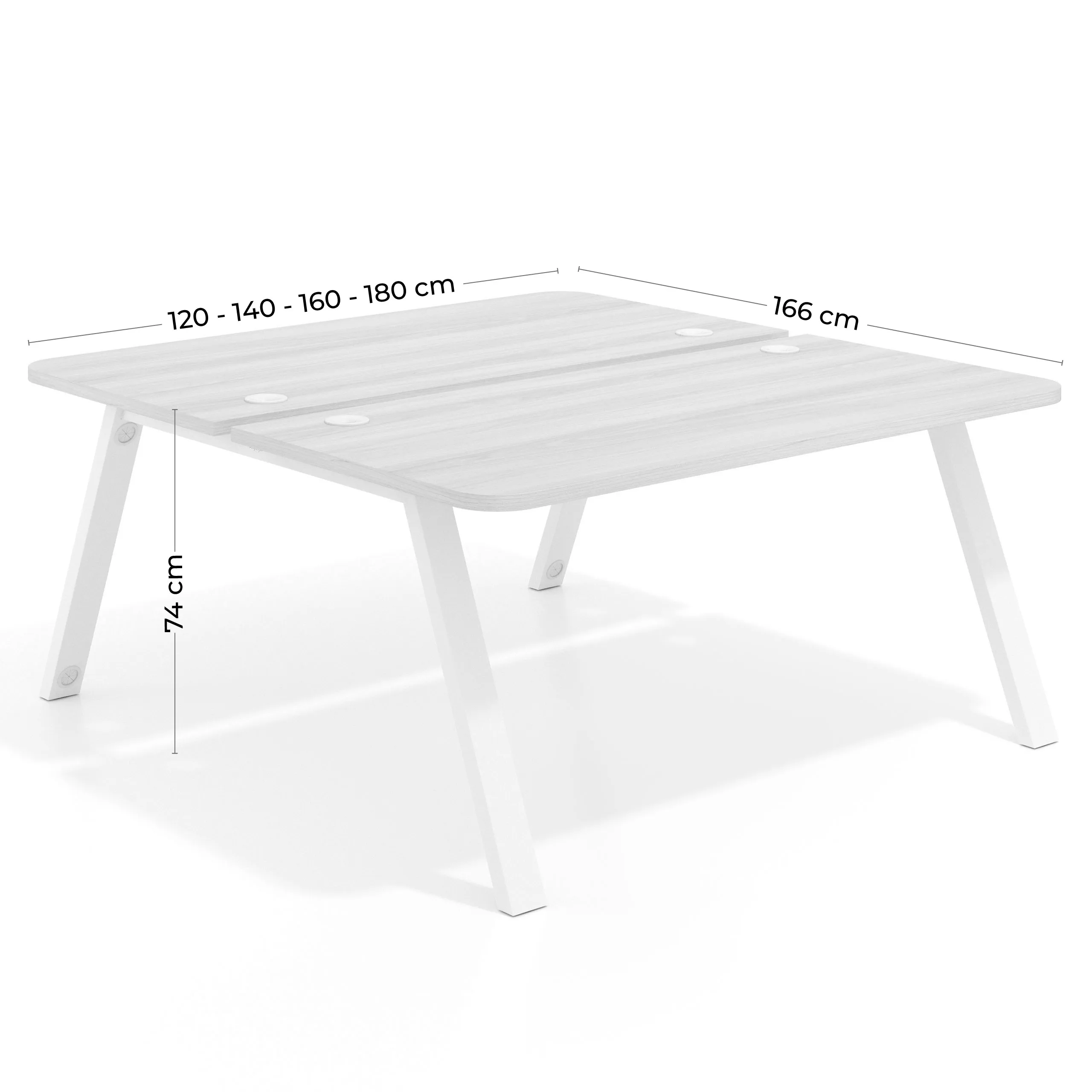 Mesa multipuesto UvePro Bench fondo 166 cm, sobre curvo, estructura negra/madera