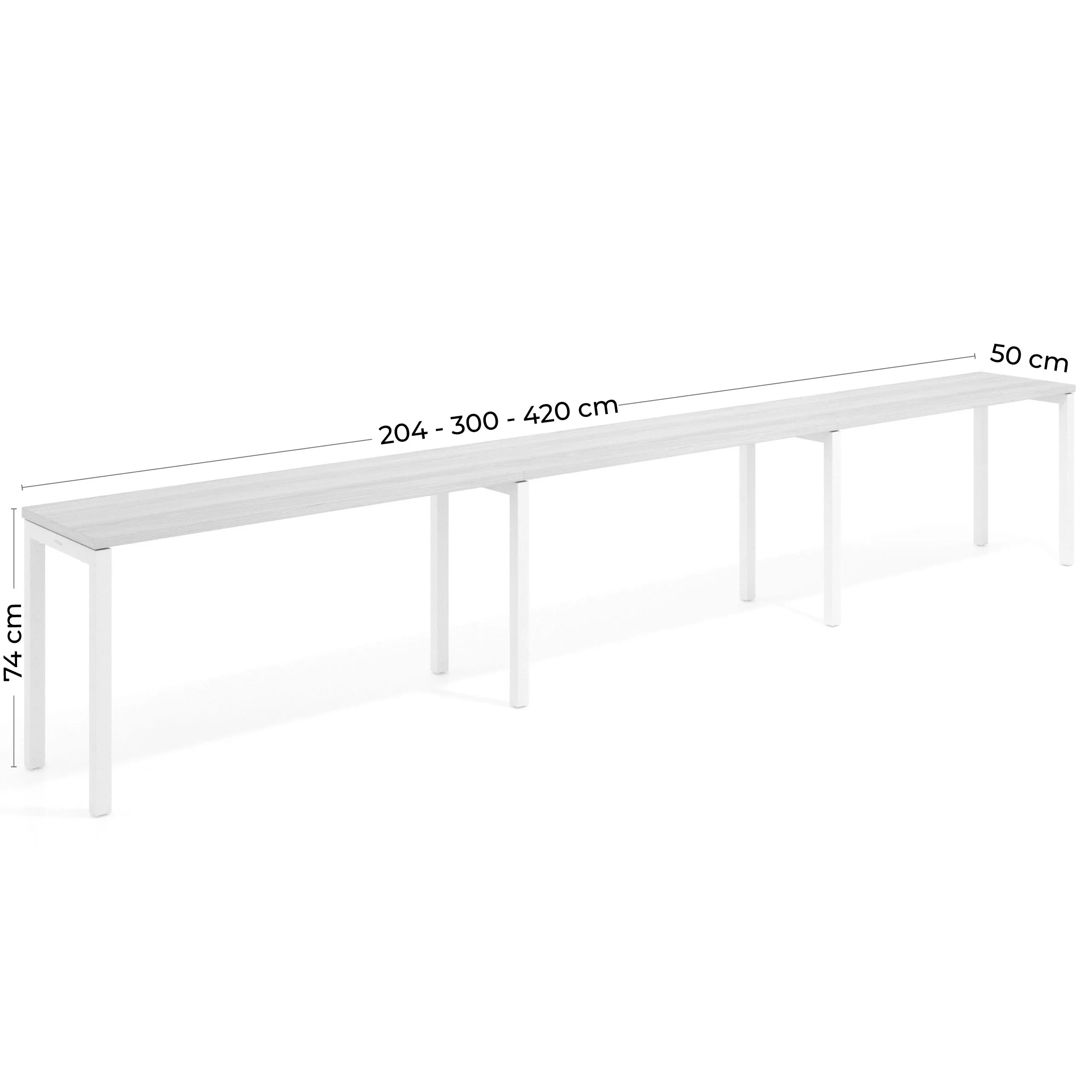 Mesa de oficina progresiva triple Kube, fondo 50cm, estructura aluminio