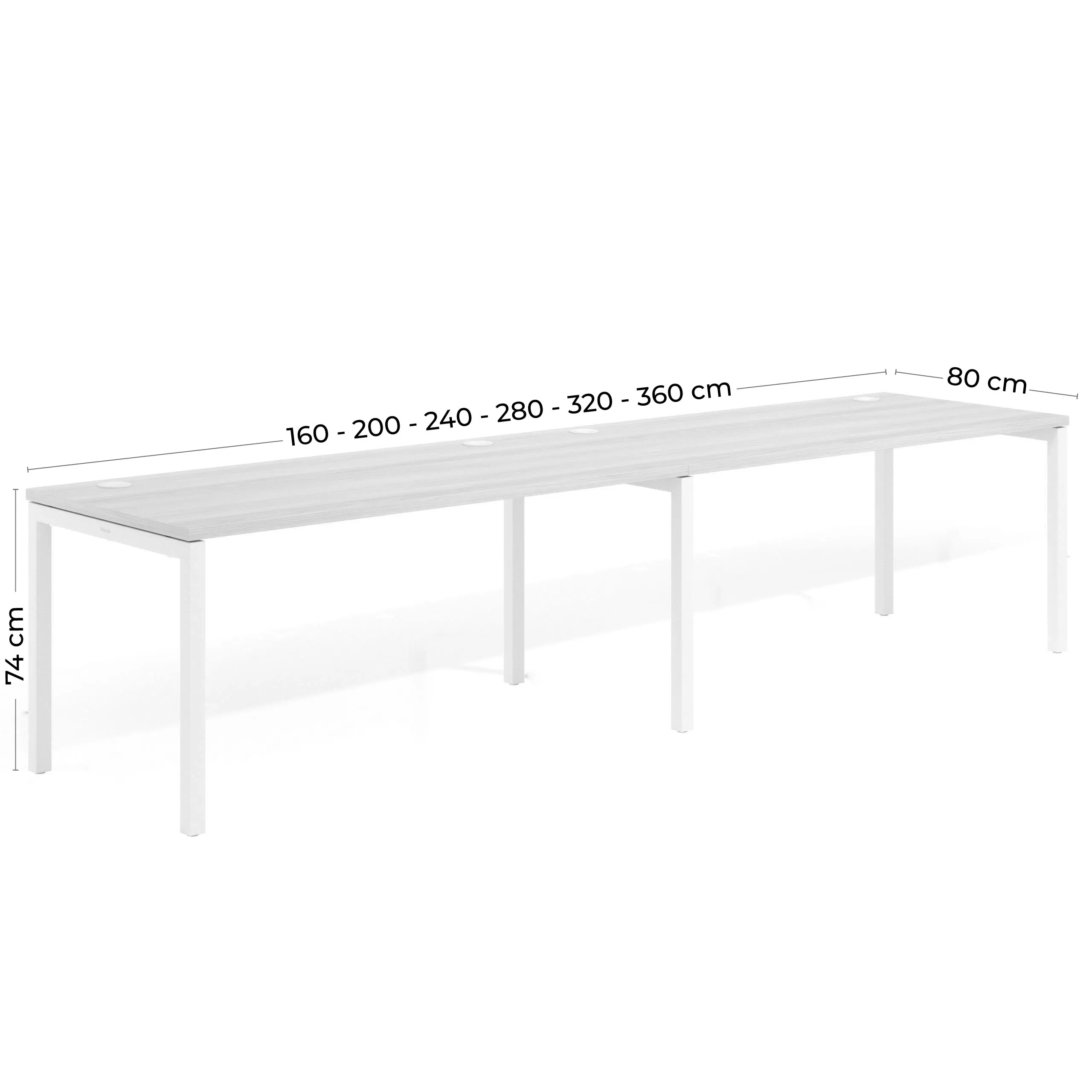Mesa de oficina progresiva doble Kube, fondo 80cm, estructura aluminio